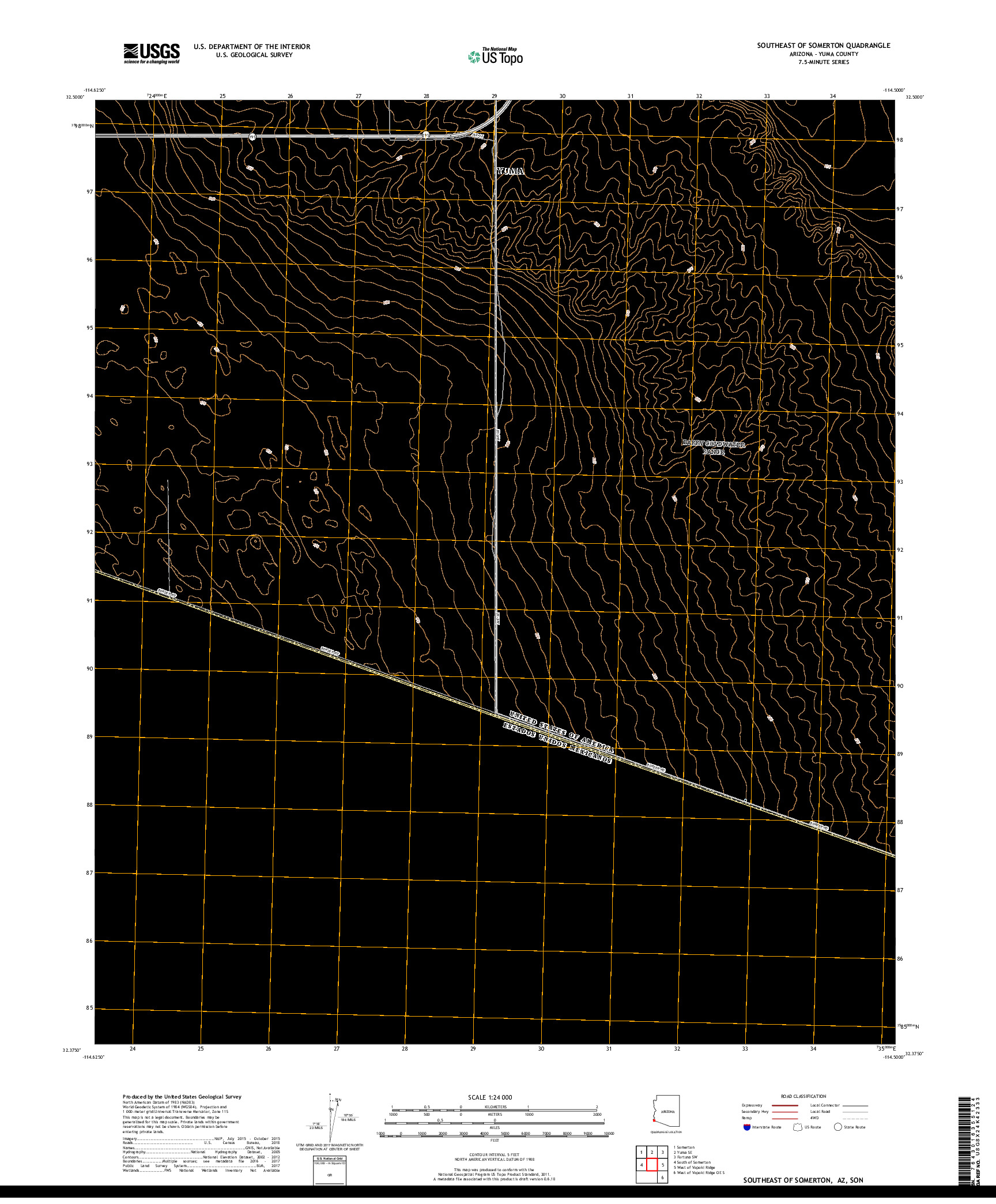 USGS US TOPO 7.5-MINUTE MAP FOR SOUTHEAST OF SOMERTON, AZ,SON 2018