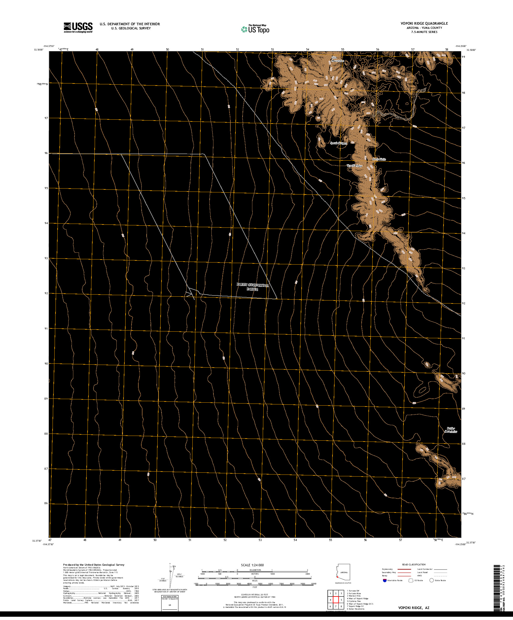USGS US TOPO 7.5-MINUTE MAP FOR VOPOKI RIDGE, AZ 2018