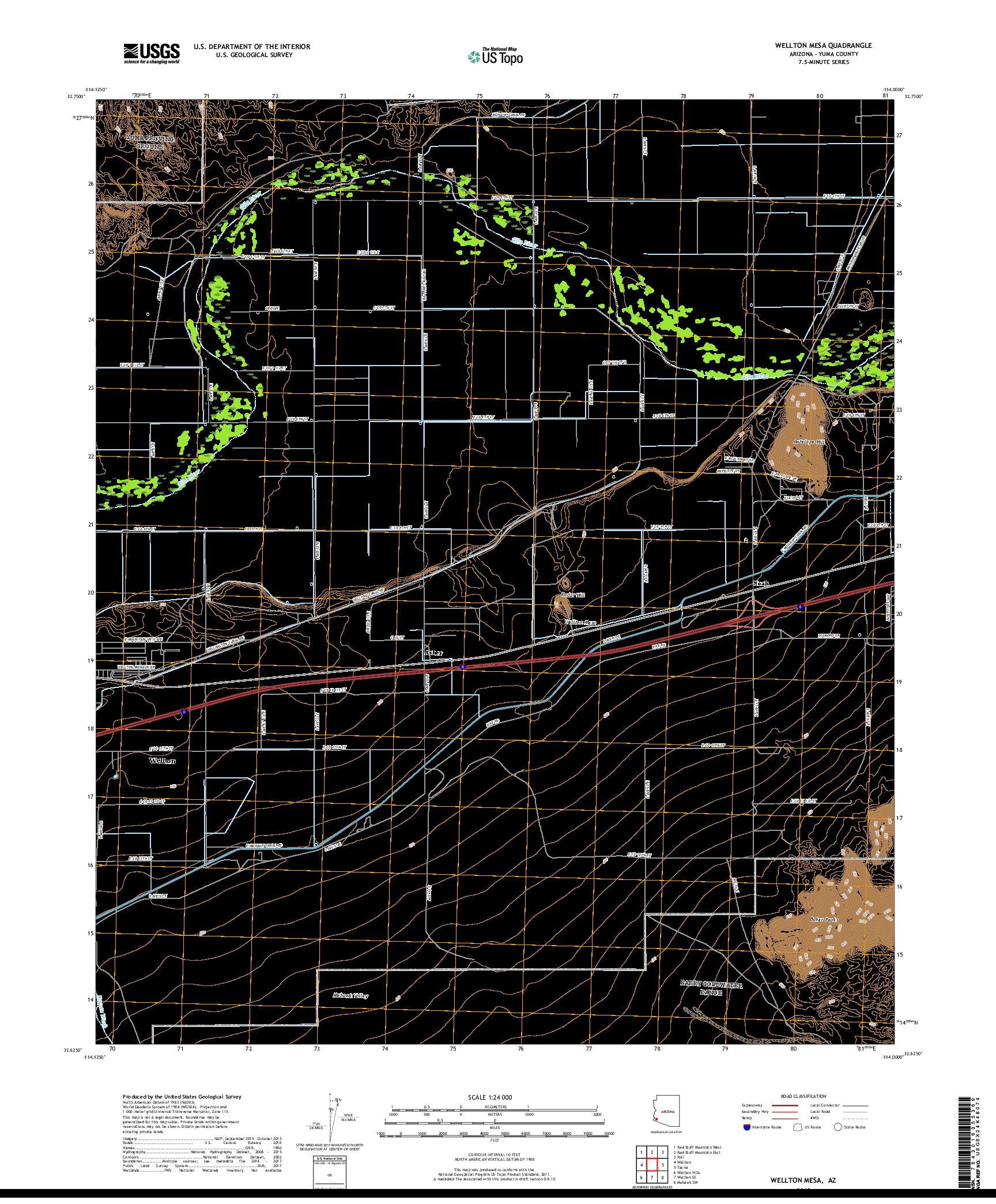 USGS US TOPO 7.5-MINUTE MAP FOR WELLTON MESA, AZ 2018