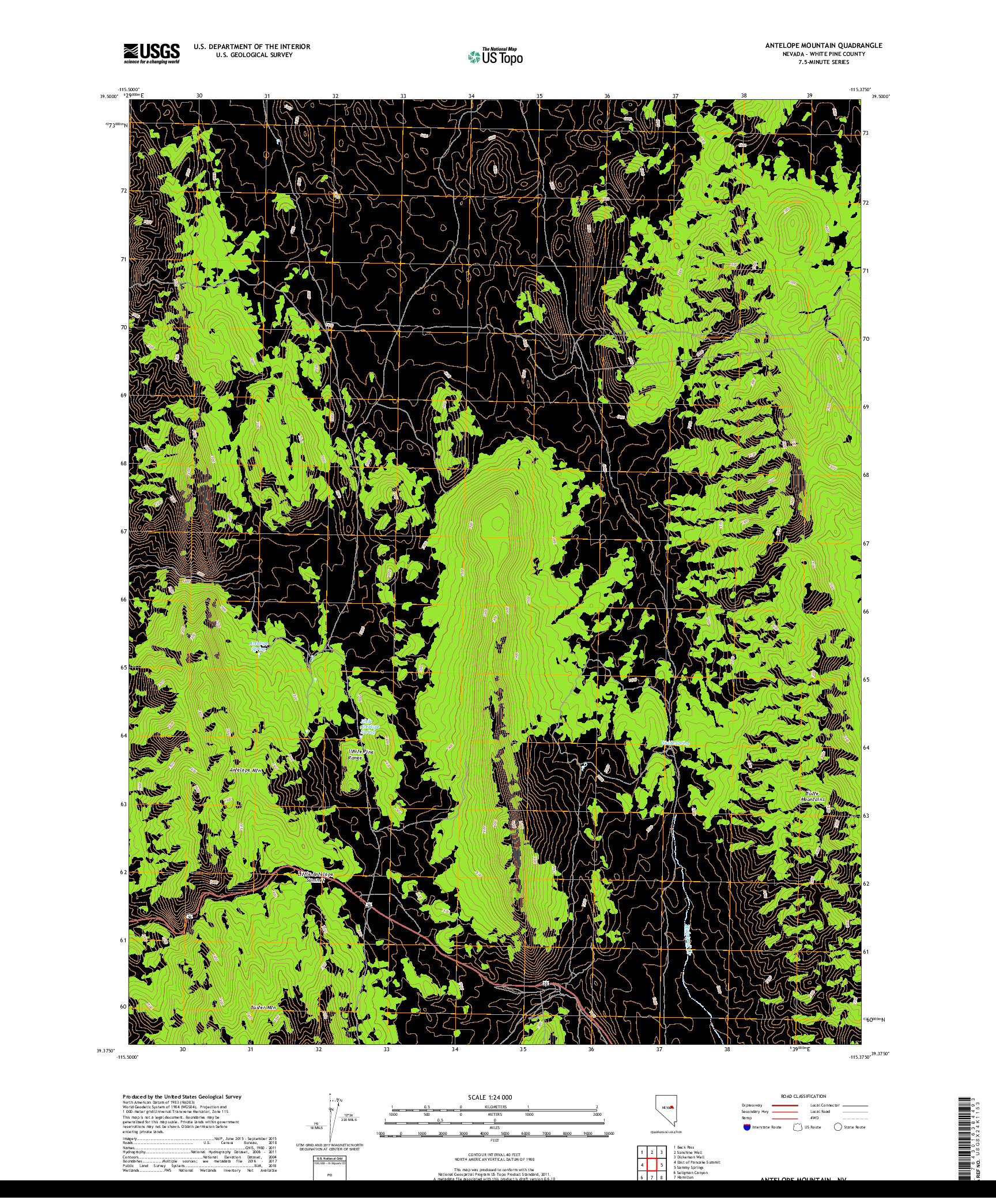 USGS US TOPO 7.5-MINUTE MAP FOR ANTELOPE MOUNTAIN, NV 2018