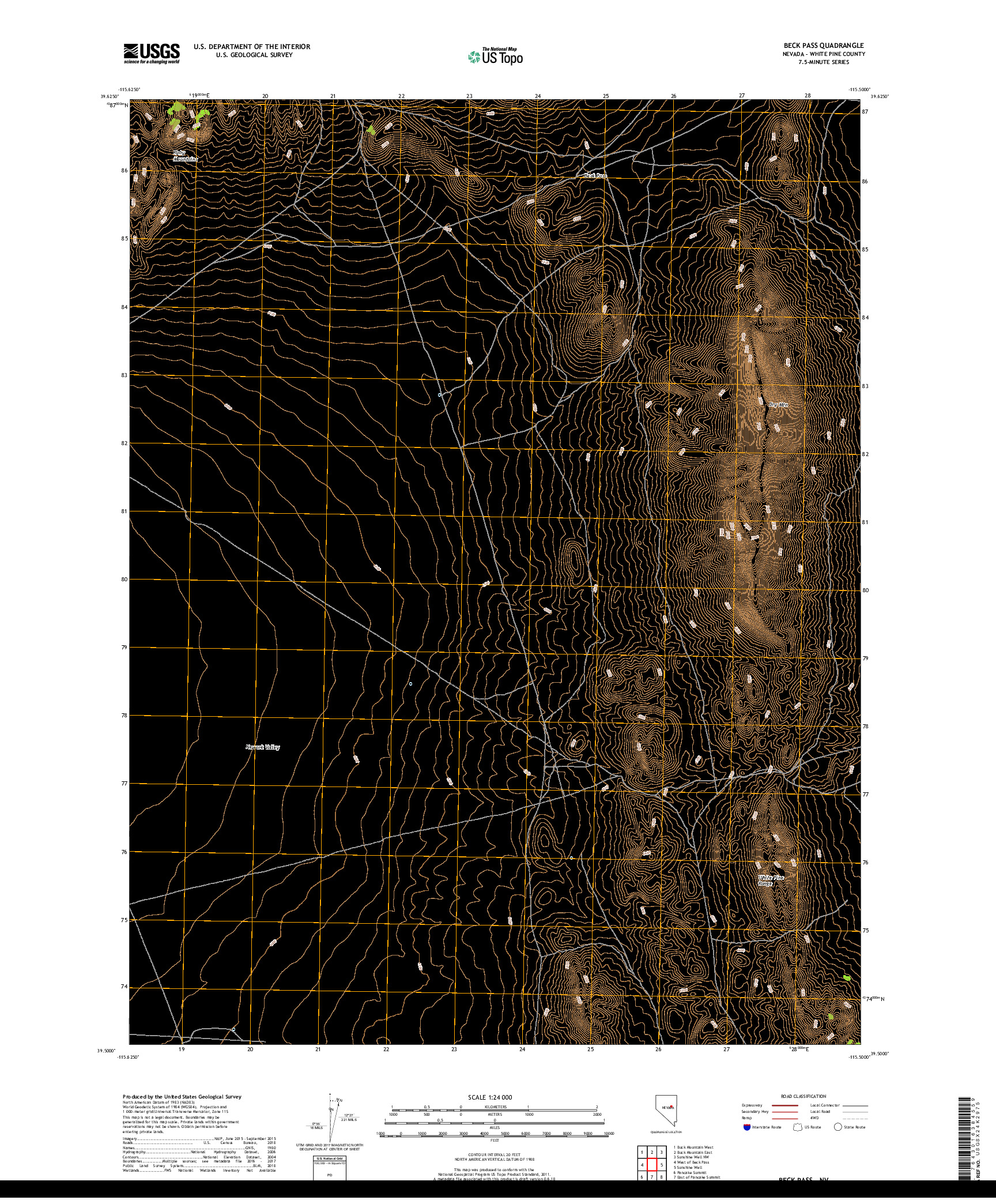 USGS US TOPO 7.5-MINUTE MAP FOR BECK PASS, NV 2018