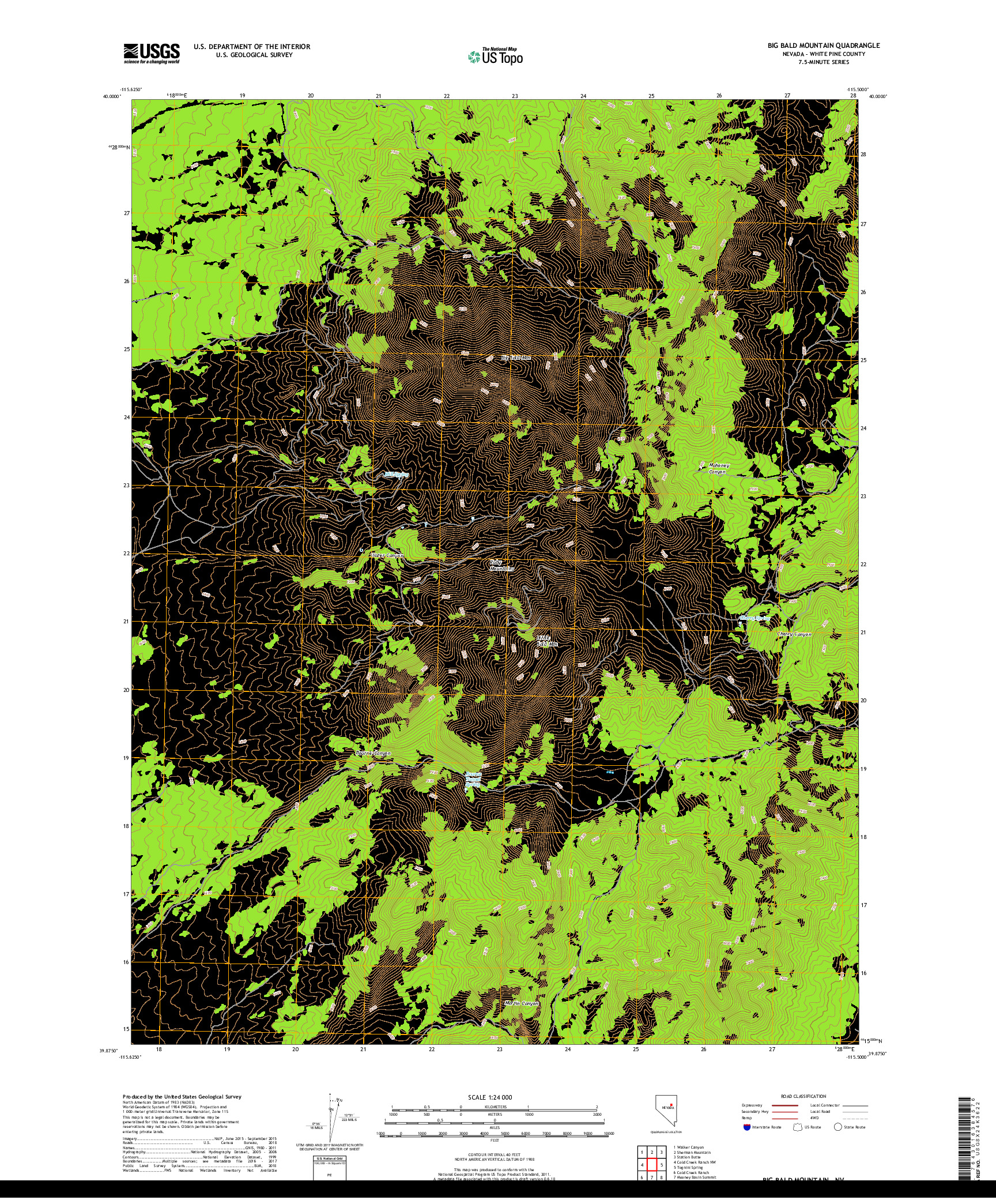 USGS US TOPO 7.5-MINUTE MAP FOR BIG BALD MOUNTAIN, NV 2018