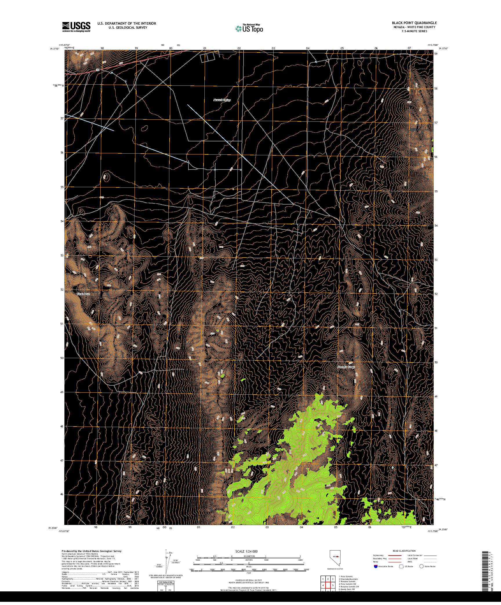 USGS US TOPO 7.5-MINUTE MAP FOR BLACK POINT, NV 2018