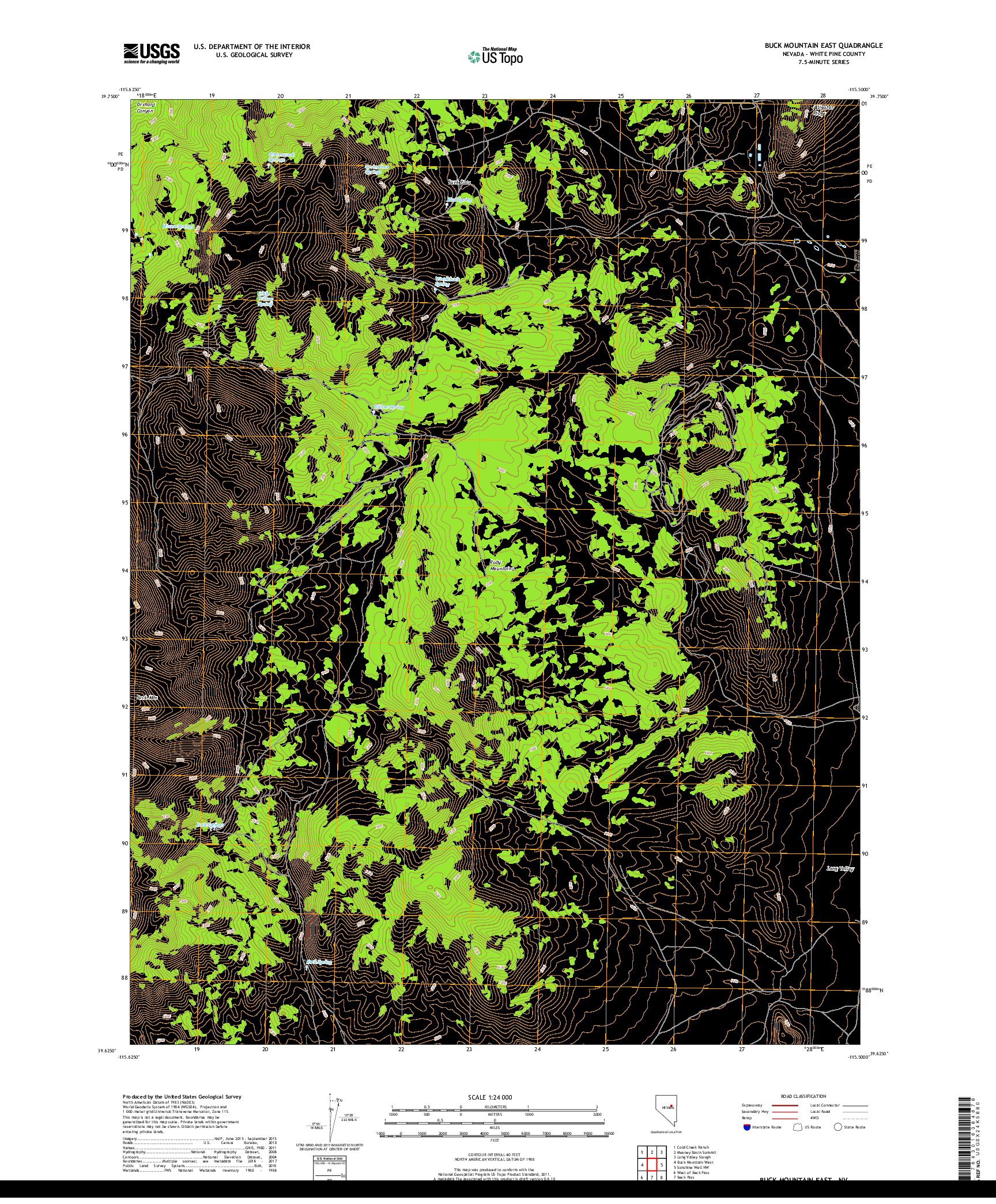 USGS US TOPO 7.5-MINUTE MAP FOR BUCK MOUNTAIN EAST, NV 2018