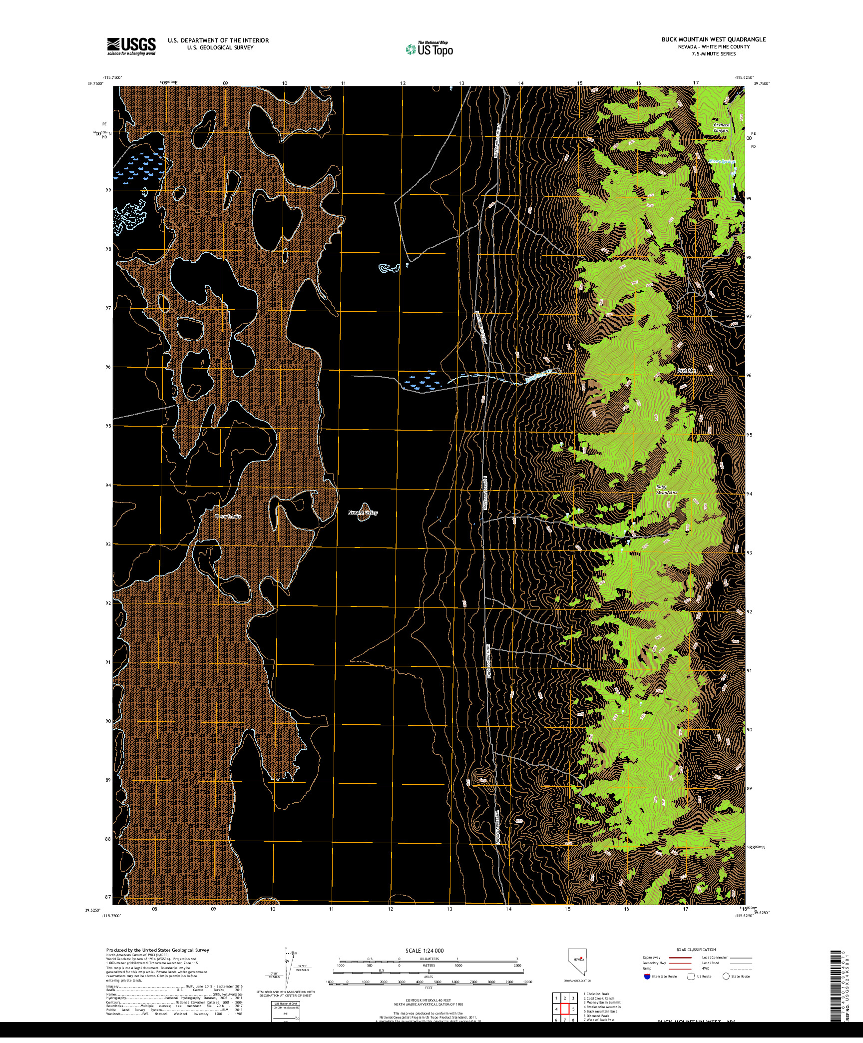 USGS US TOPO 7.5-MINUTE MAP FOR BUCK MOUNTAIN WEST, NV 2018