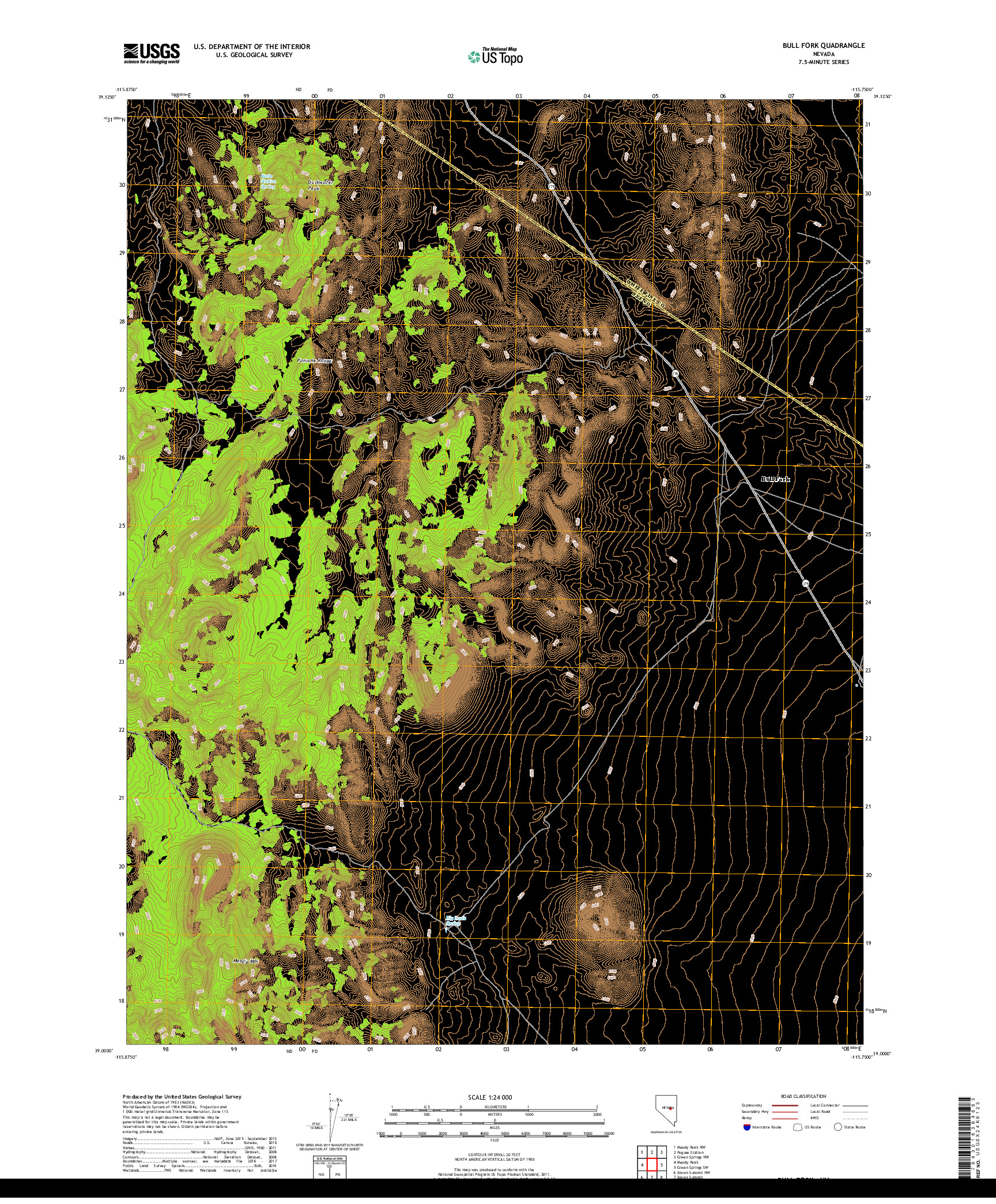 USGS US TOPO 7.5-MINUTE MAP FOR BULL FORK, NV 2018