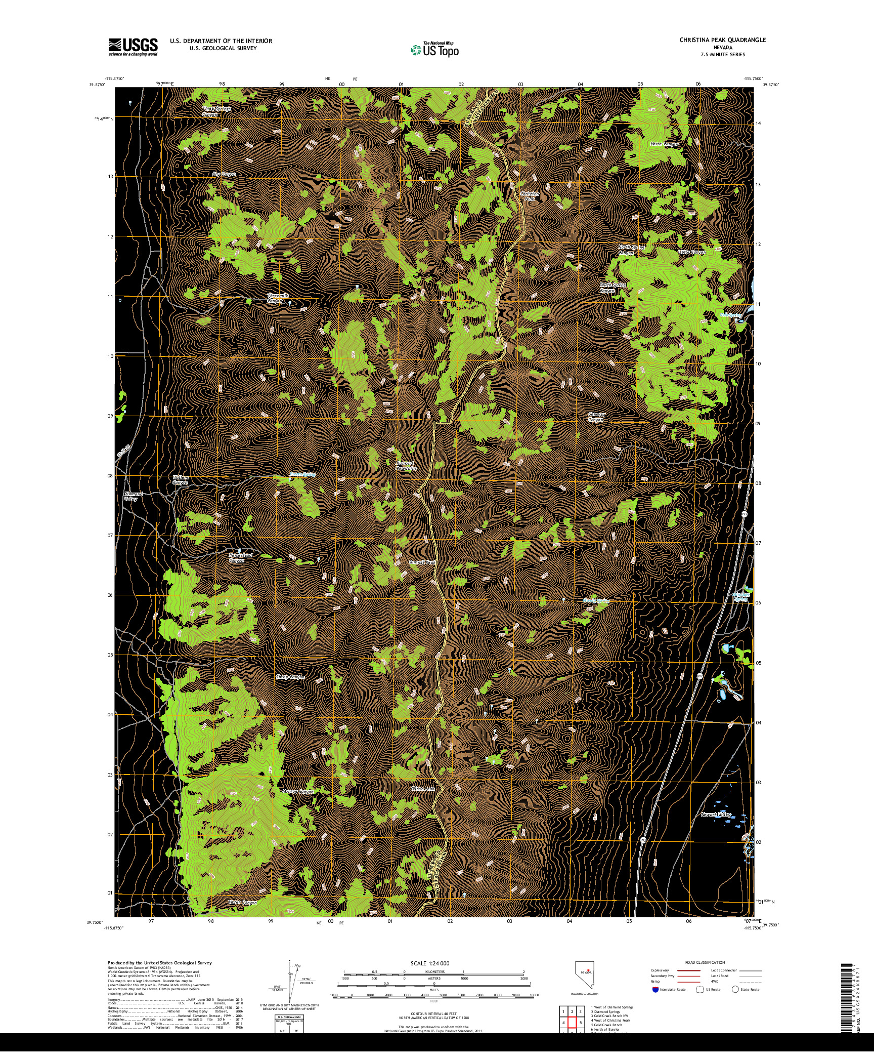 USGS US TOPO 7.5-MINUTE MAP FOR CHRISTINA PEAK, NV 2018