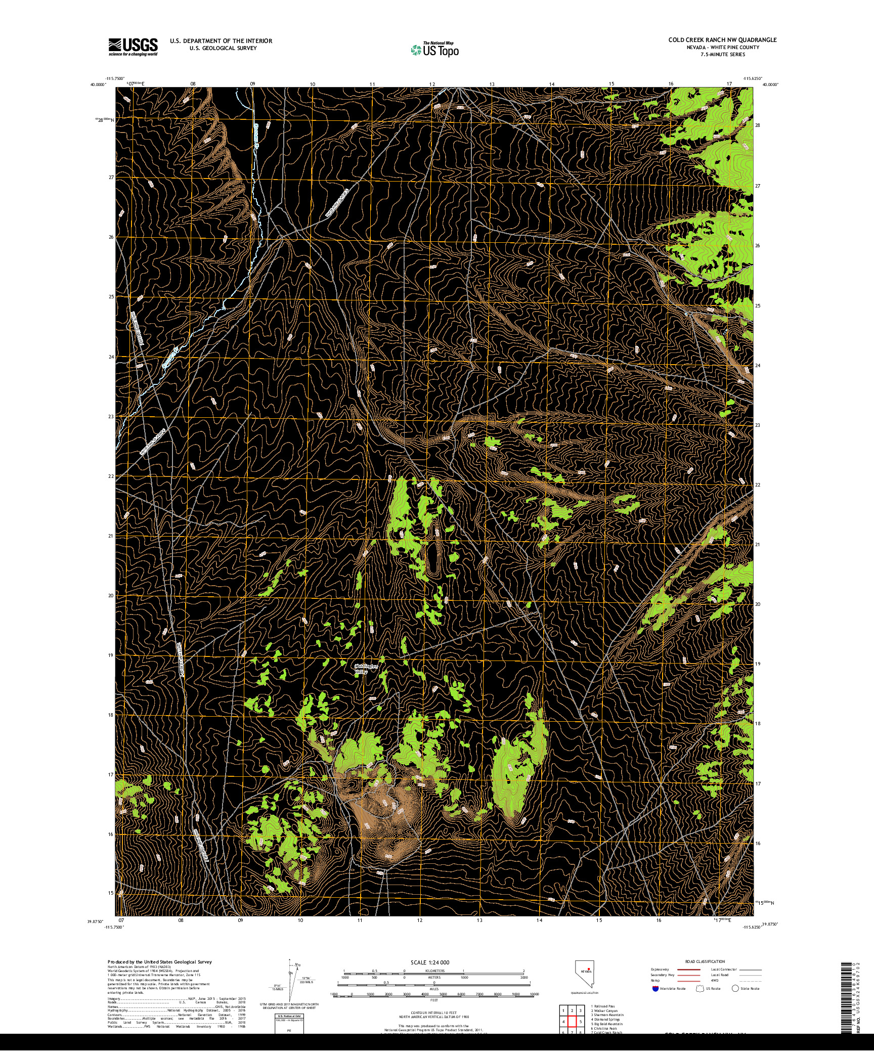 USGS US TOPO 7.5-MINUTE MAP FOR COLD CREEK RANCH NW, NV 2018