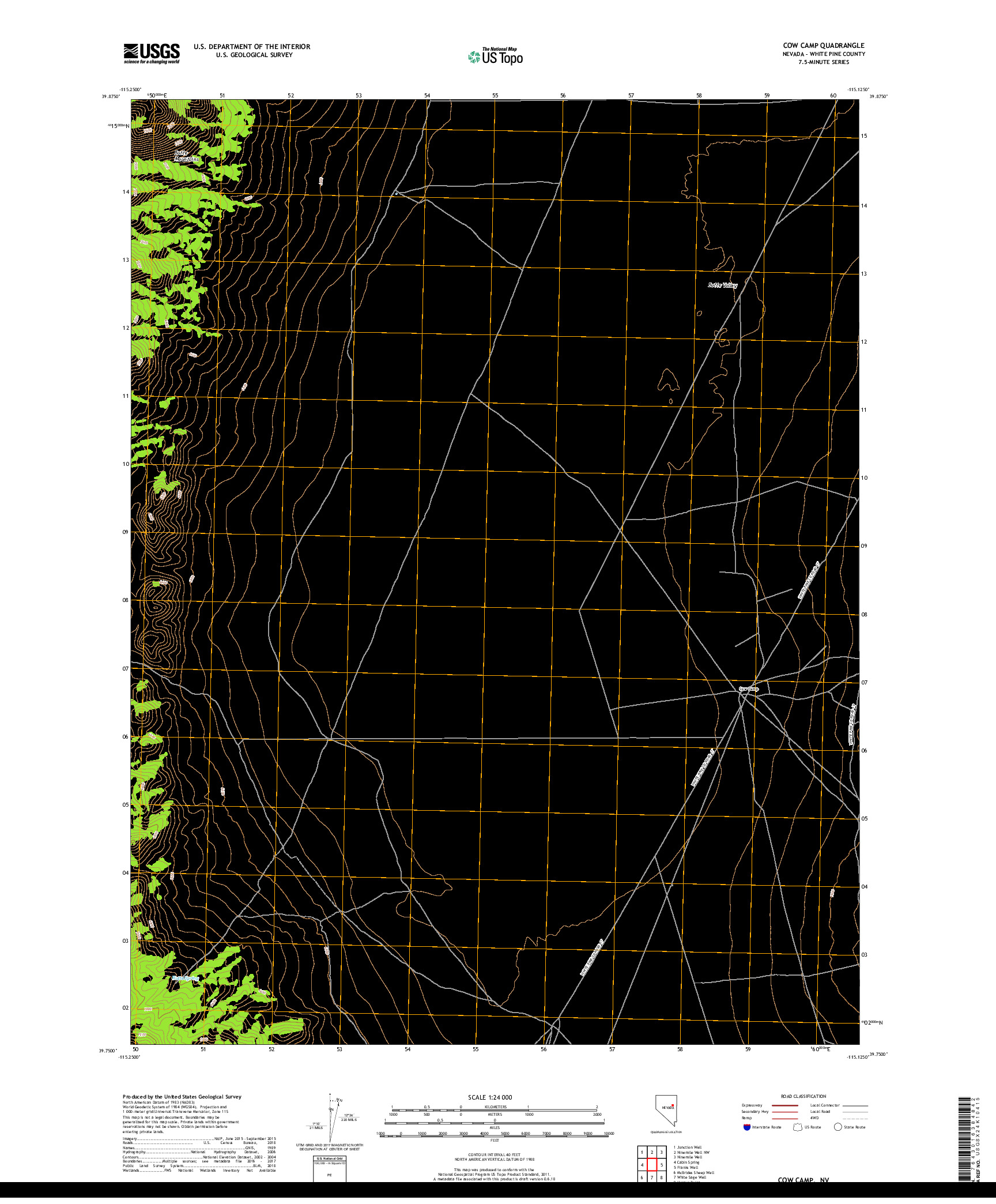 USGS US TOPO 7.5-MINUTE MAP FOR COW CAMP, NV 2018