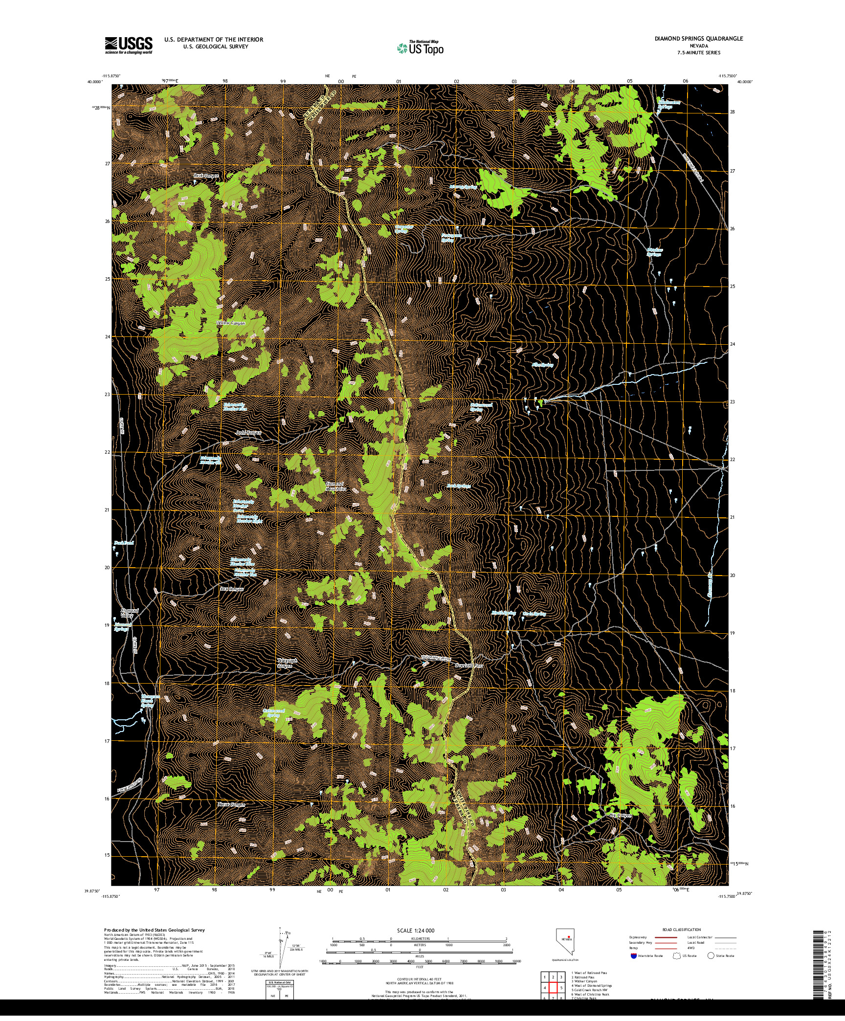 USGS US TOPO 7.5-MINUTE MAP FOR DIAMOND SPRINGS, NV 2018