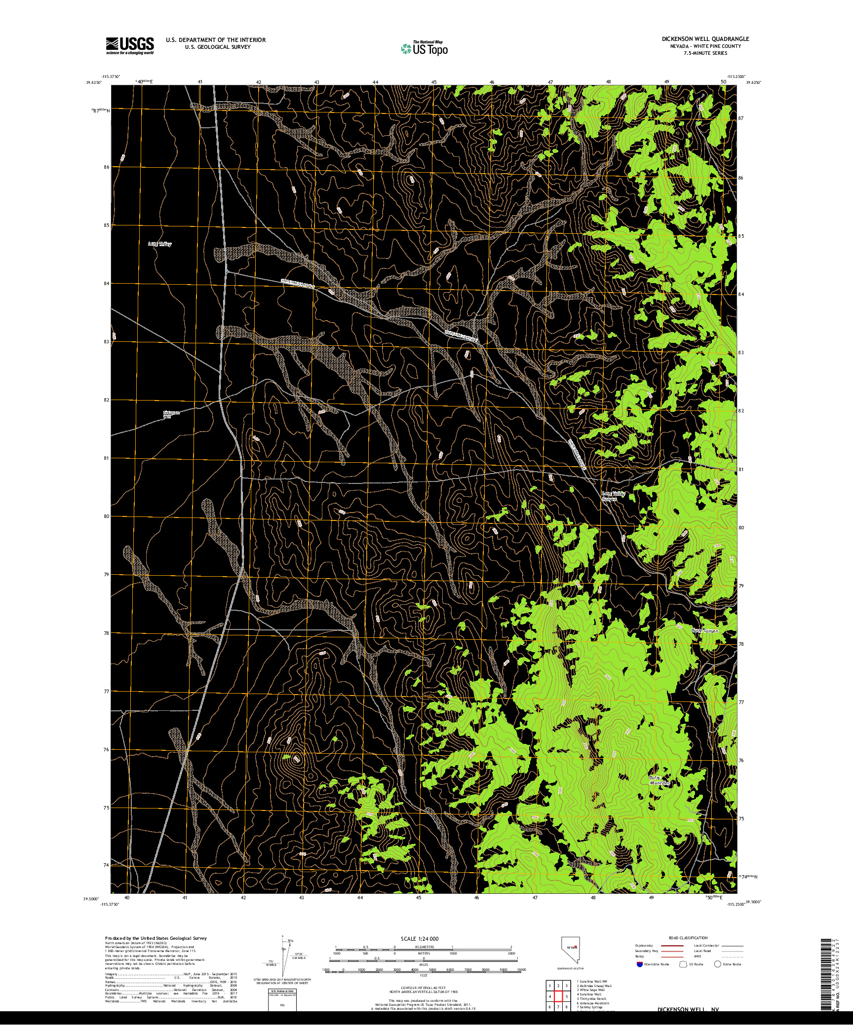 USGS US TOPO 7.5-MINUTE MAP FOR DICKENSON WELL, NV 2018