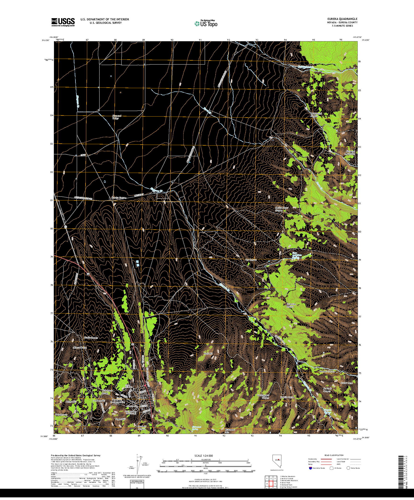 USGS US TOPO 7.5-MINUTE MAP FOR EUREKA, NV 2018