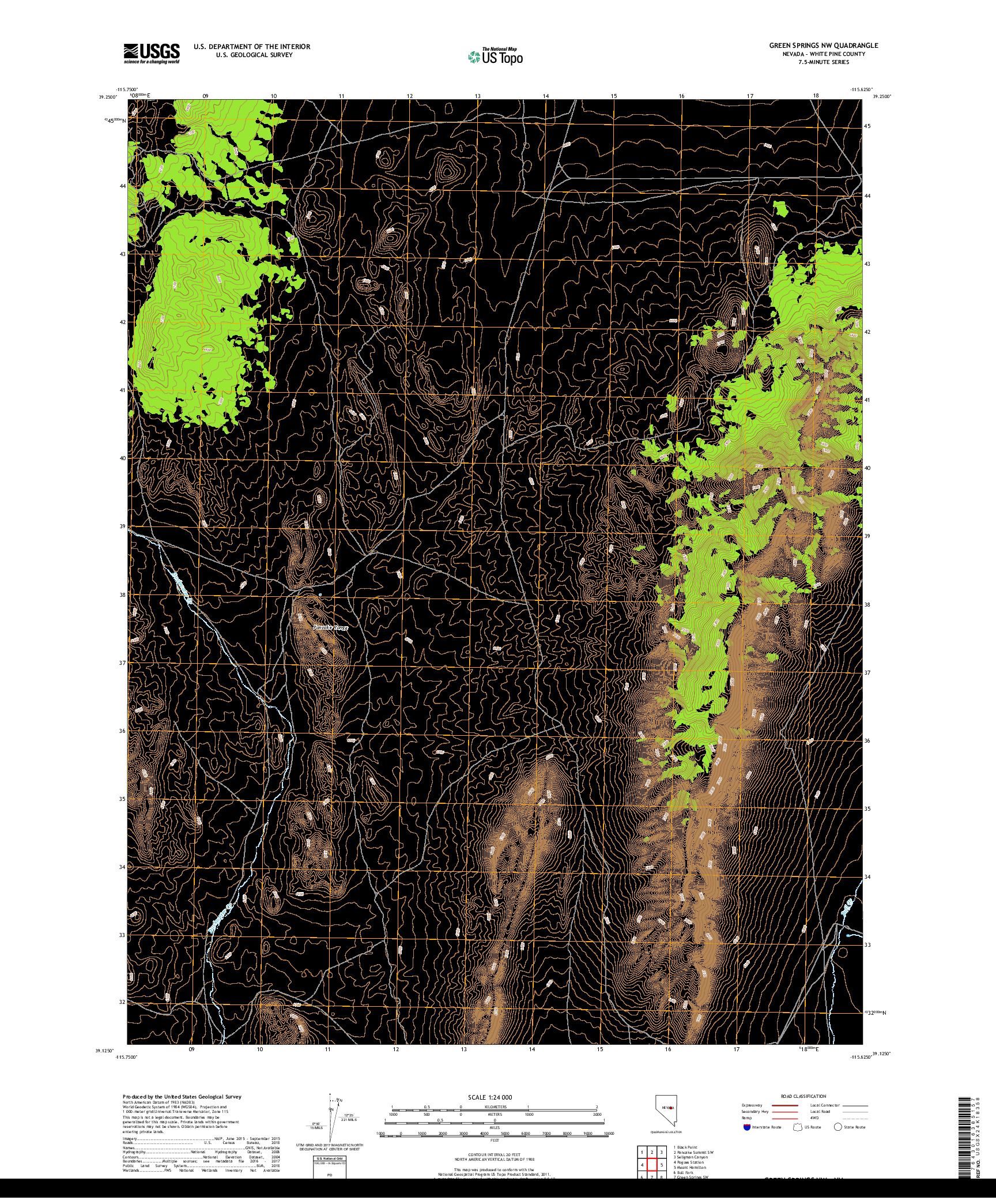 USGS US TOPO 7.5-MINUTE MAP FOR GREEN SPRINGS NW, NV 2018