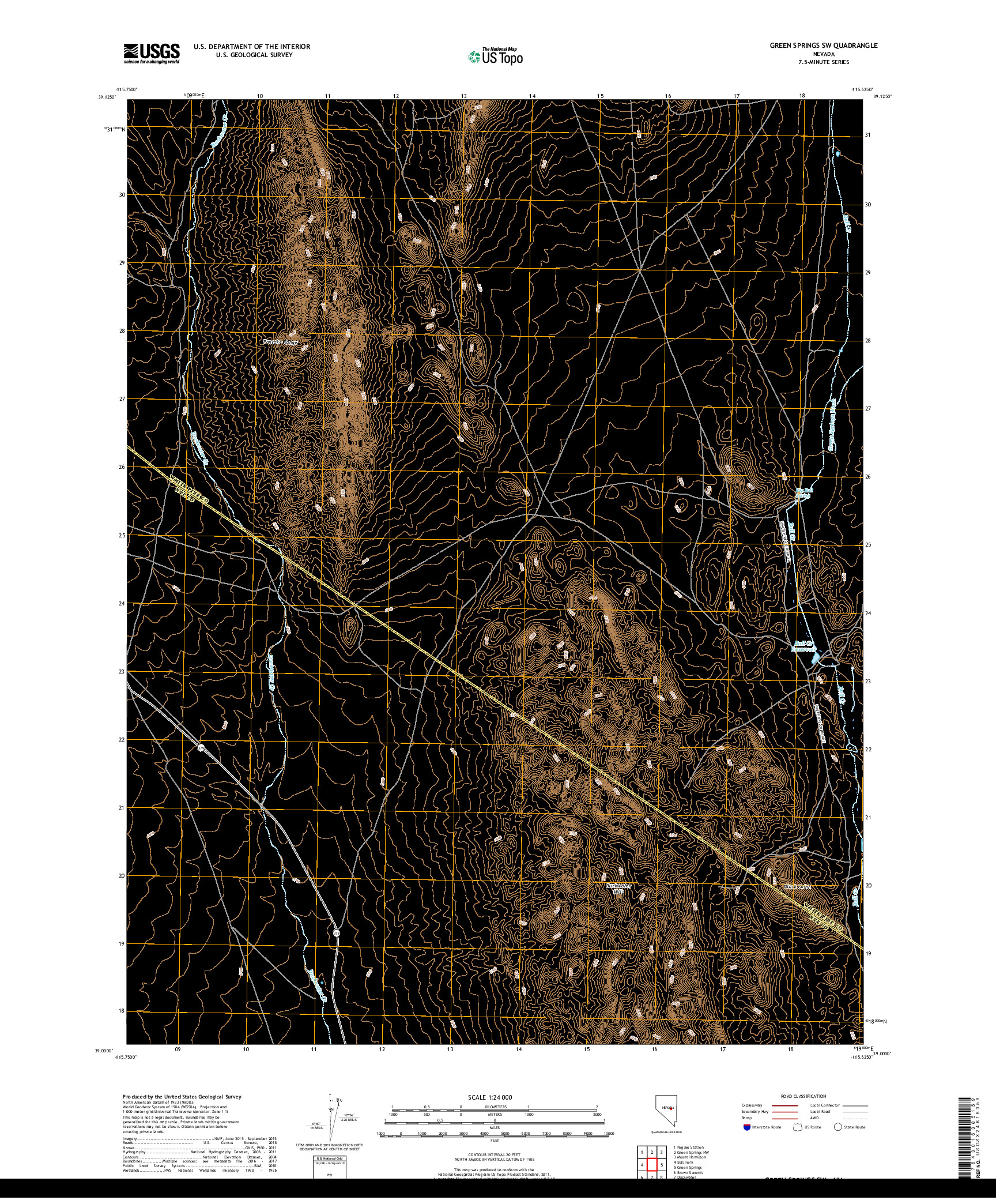 USGS US TOPO 7.5-MINUTE MAP FOR GREEN SPRINGS SW, NV 2018