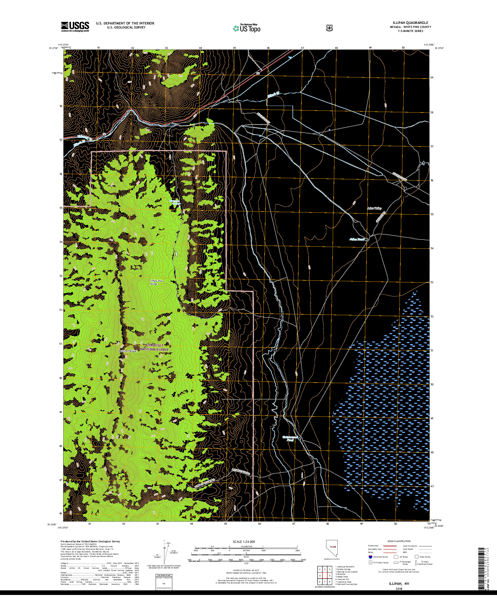 USGS US TOPO 7.5-MINUTE MAP FOR ILLIPAH, NV 2018