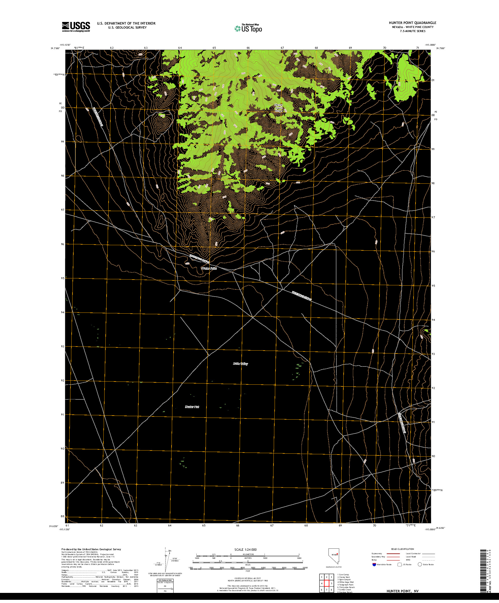 USGS US TOPO 7.5-MINUTE MAP FOR HUNTER POINT, NV 2018