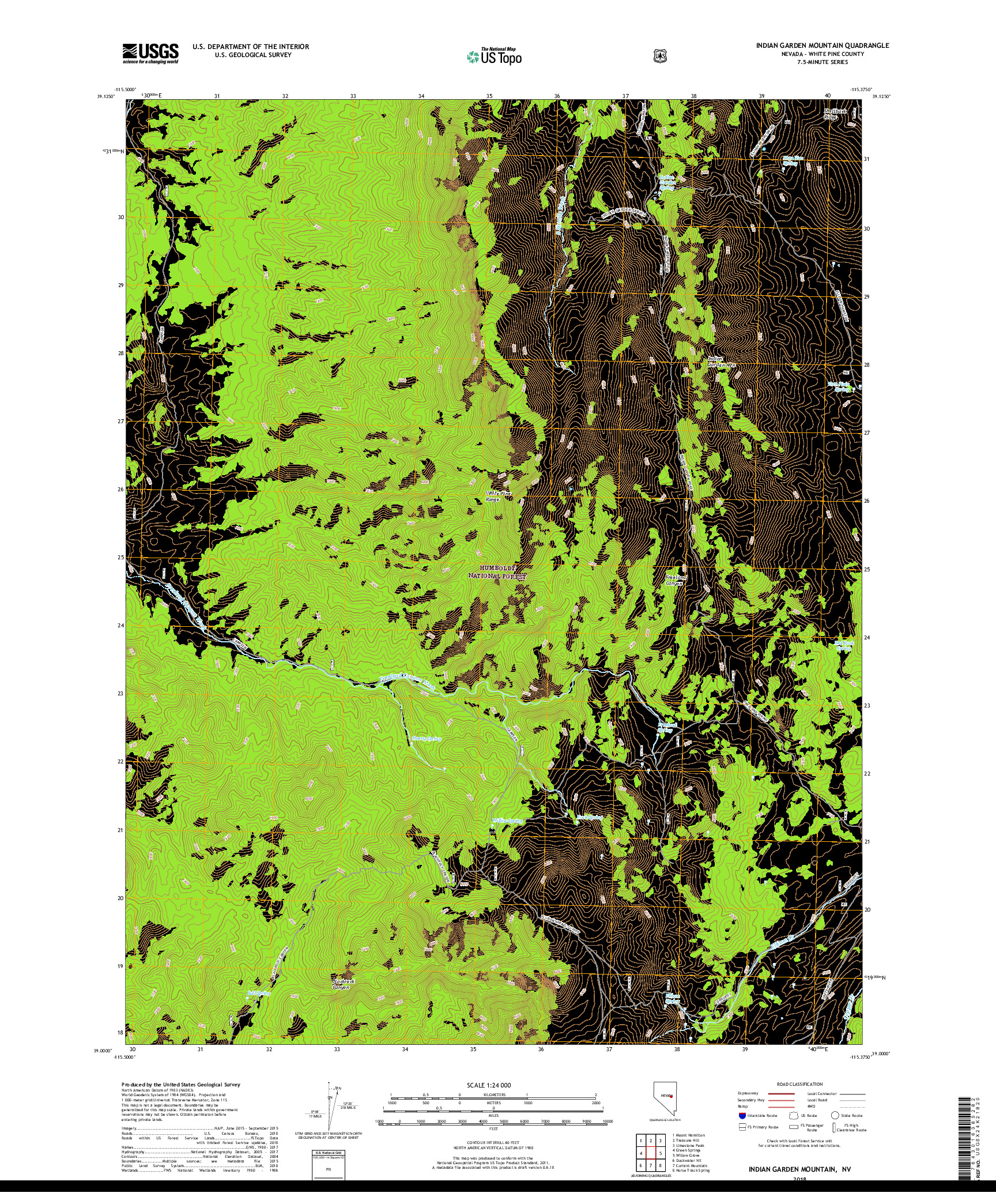 USGS US TOPO 7.5-MINUTE MAP FOR INDIAN GARDEN MOUNTAIN, NV 2018