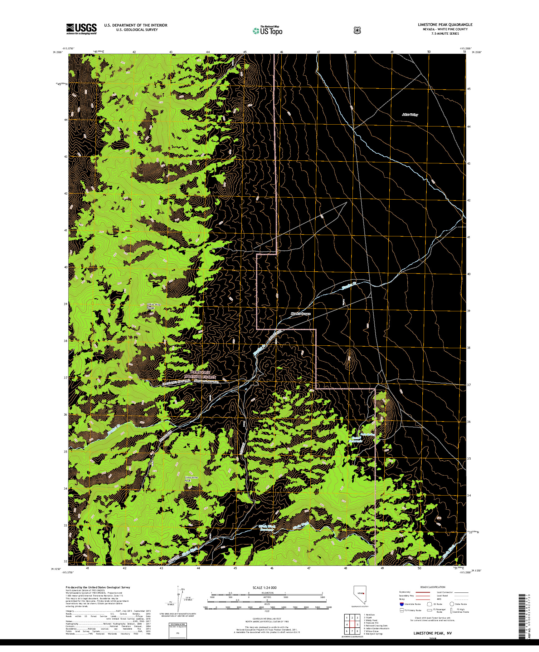 USGS US TOPO 7.5-MINUTE MAP FOR LIMESTONE PEAK, NV 2018