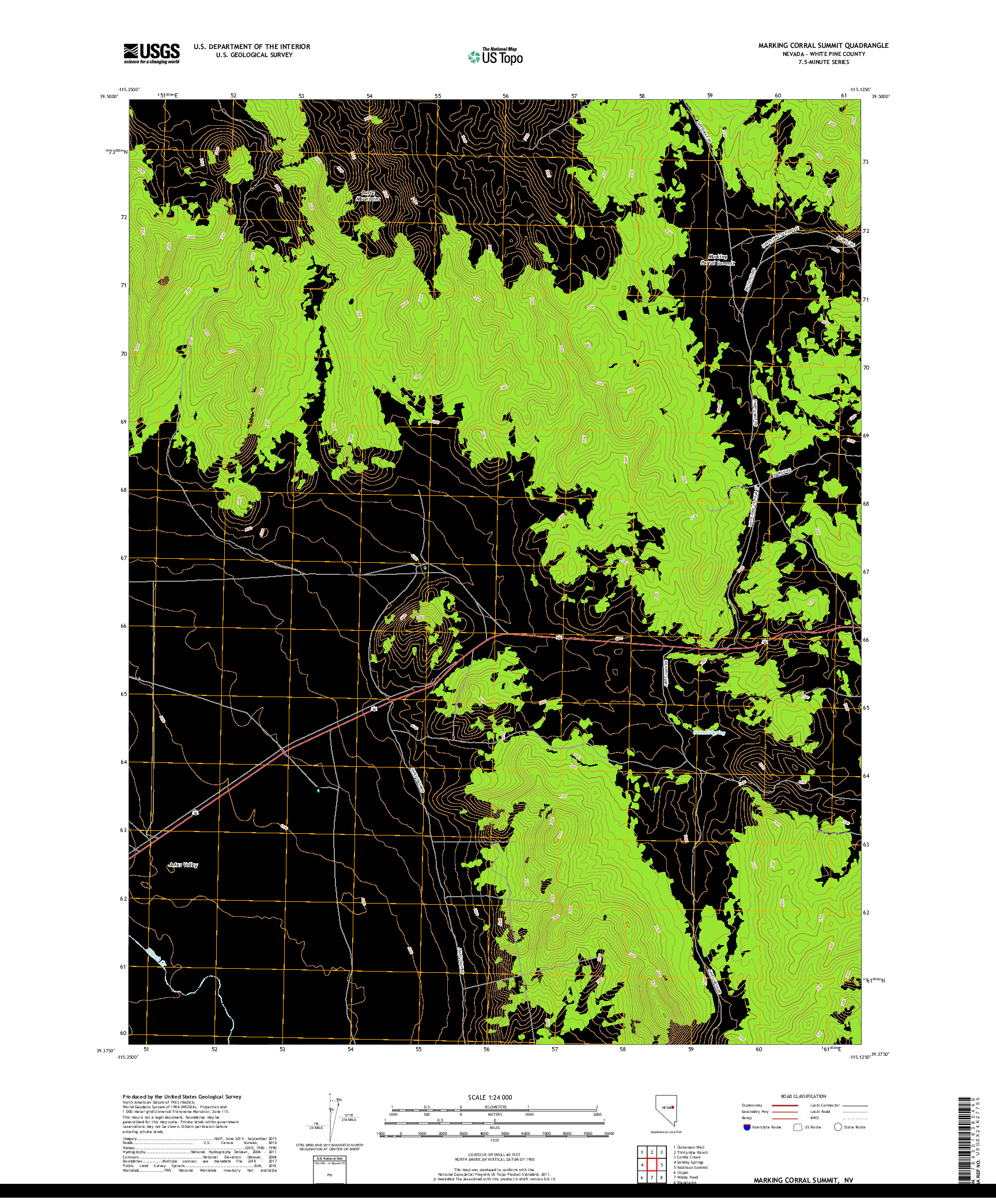 USGS US TOPO 7.5-MINUTE MAP FOR MARKING CORRAL SUMMIT, NV 2018