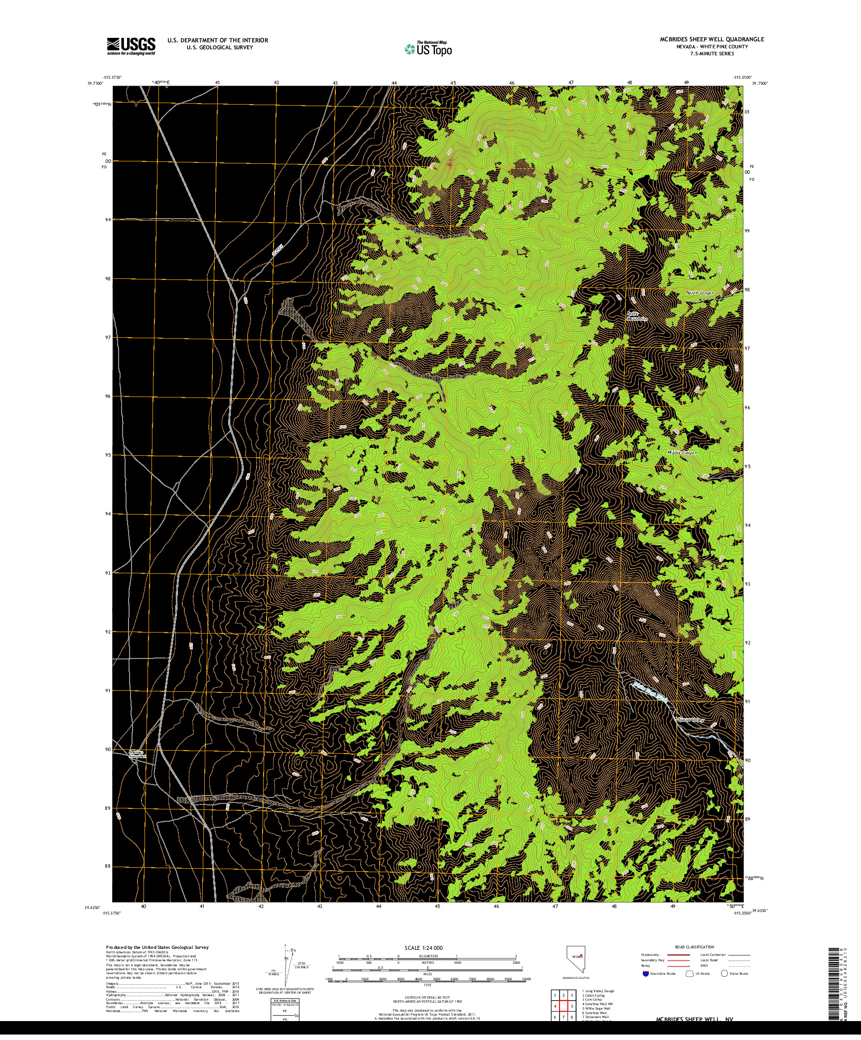 USGS US TOPO 7.5-MINUTE MAP FOR MCBRIDES SHEEP WELL, NV 2018