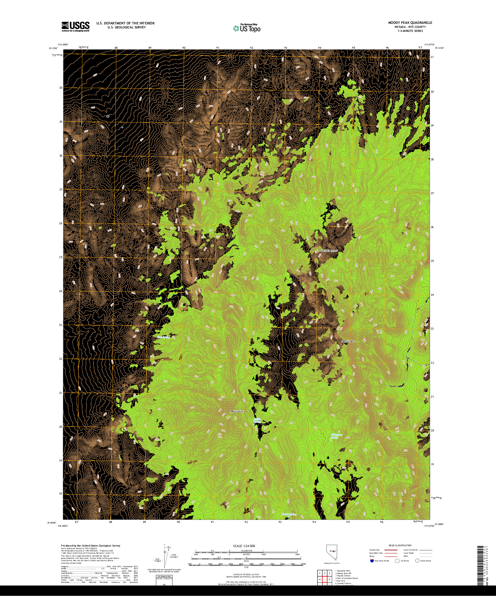 USGS US TOPO 7.5-MINUTE MAP FOR MOODY PEAK, NV 2018