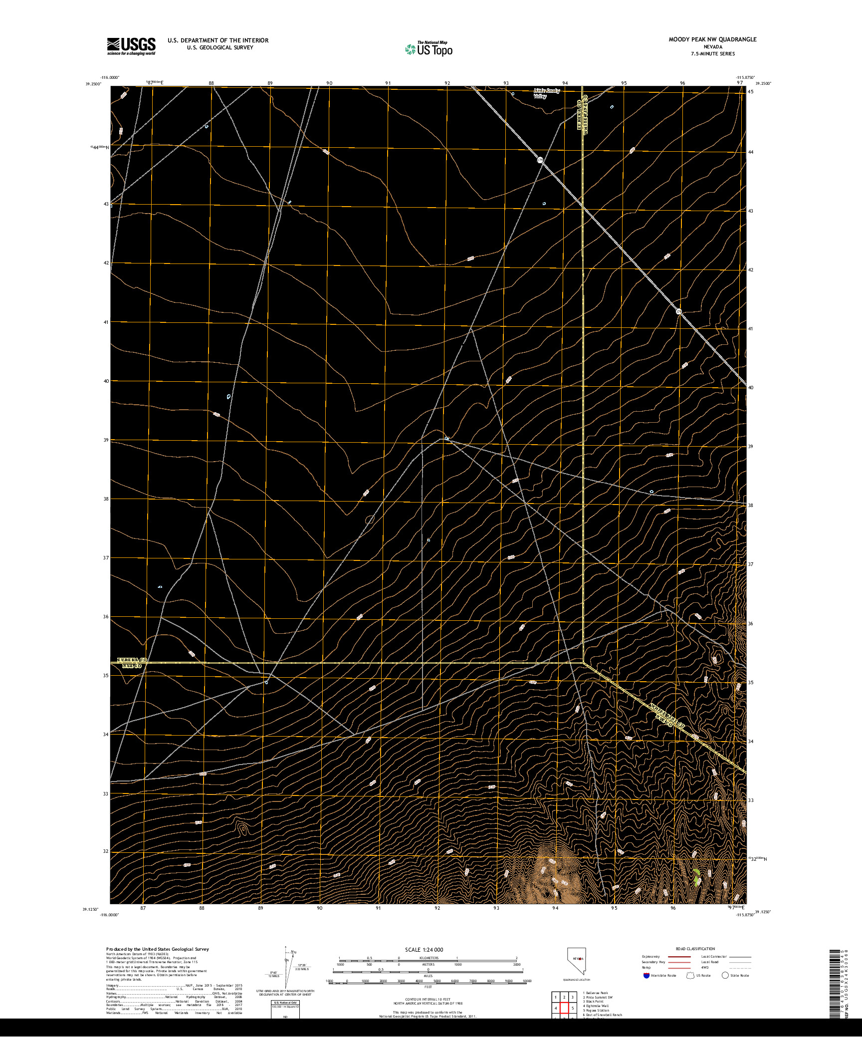 USGS US TOPO 7.5-MINUTE MAP FOR MOODY PEAK NW, NV 2018