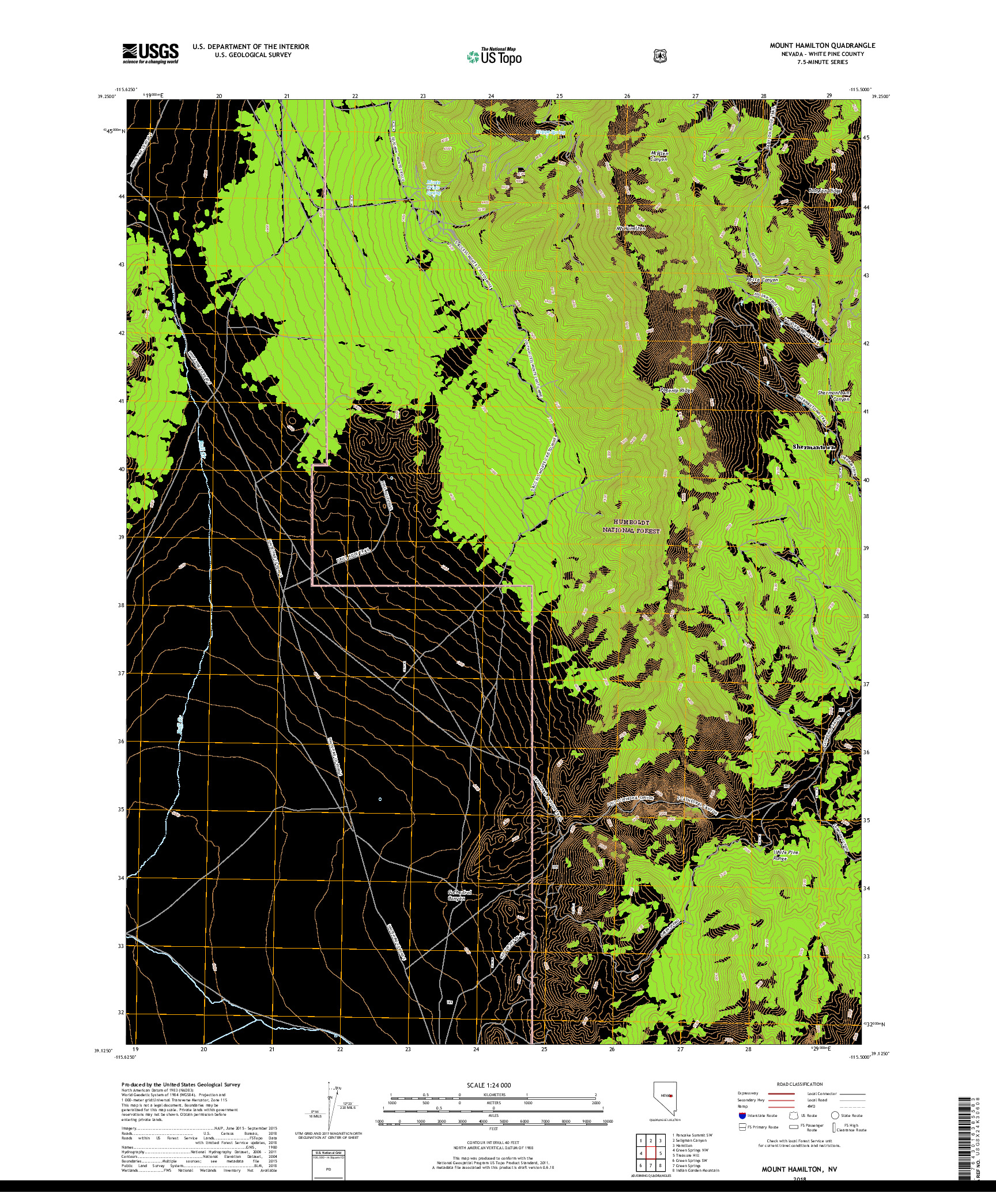 USGS US TOPO 7.5-MINUTE MAP FOR MOUNT HAMILTON, NV 2018