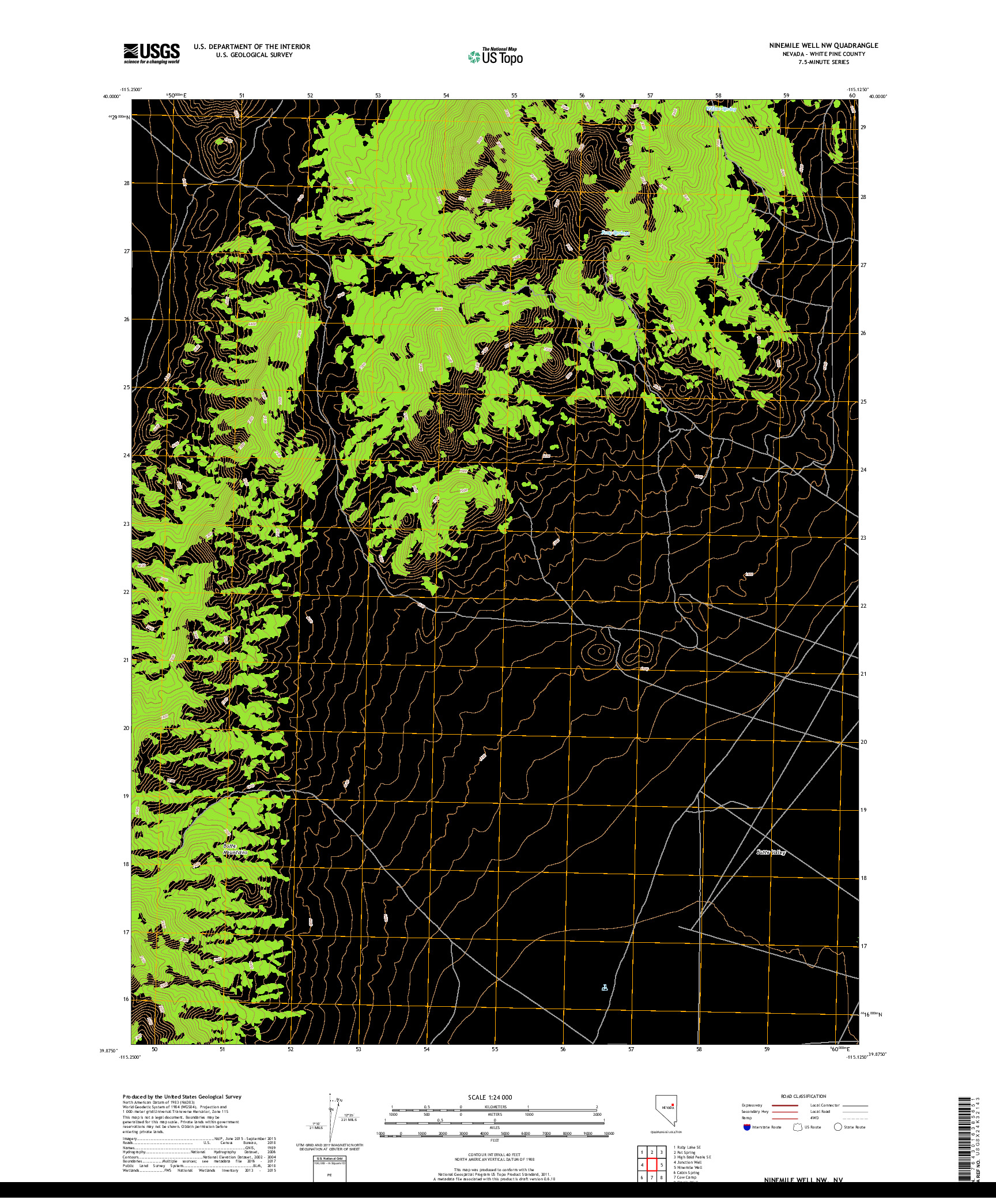 USGS US TOPO 7.5-MINUTE MAP FOR NINEMILE WELL NW, NV 2018