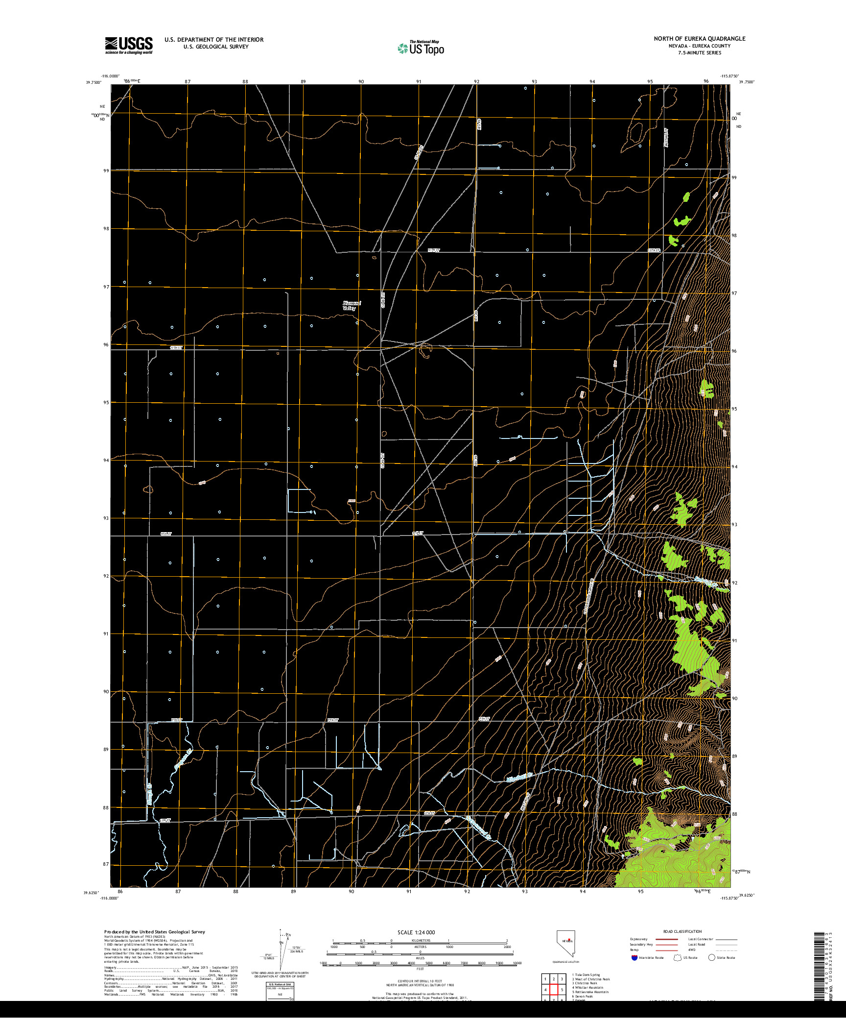 USGS US TOPO 7.5-MINUTE MAP FOR NORTH OF EUREKA, NV 2018