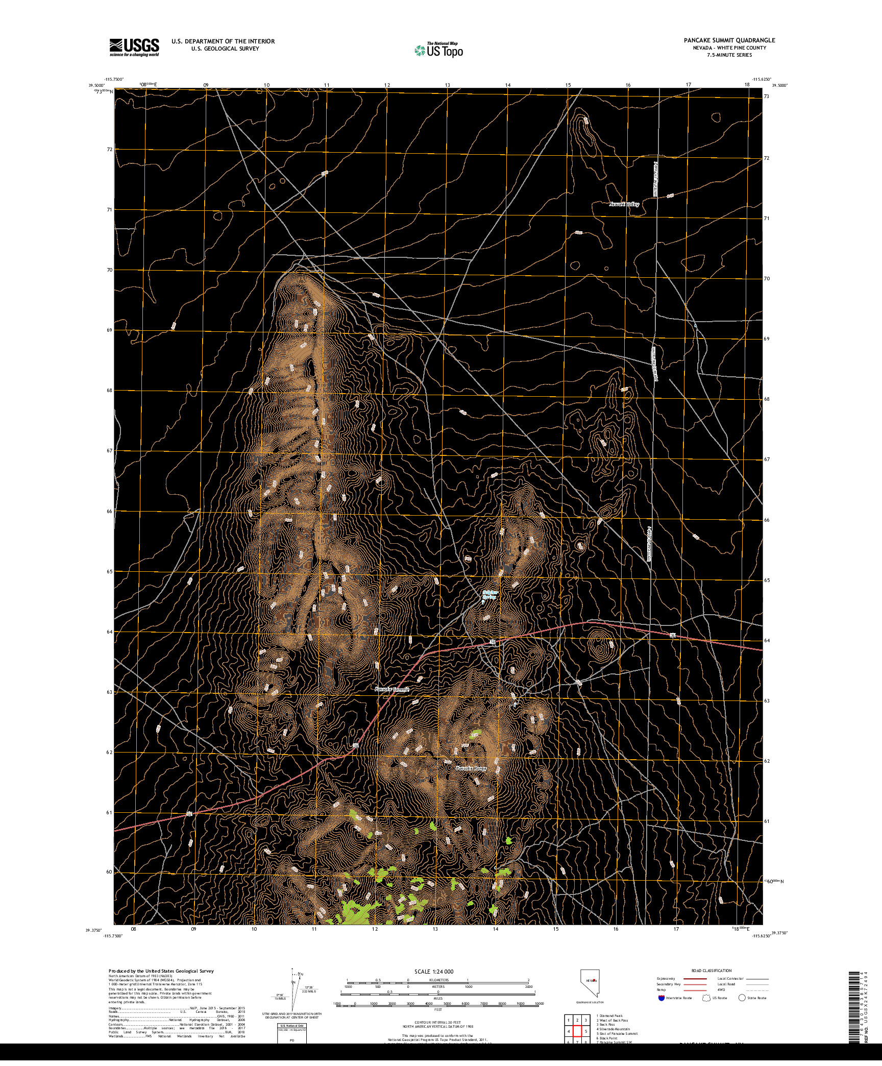 USGS US TOPO 7.5-MINUTE MAP FOR PANCAKE SUMMIT, NV 2018