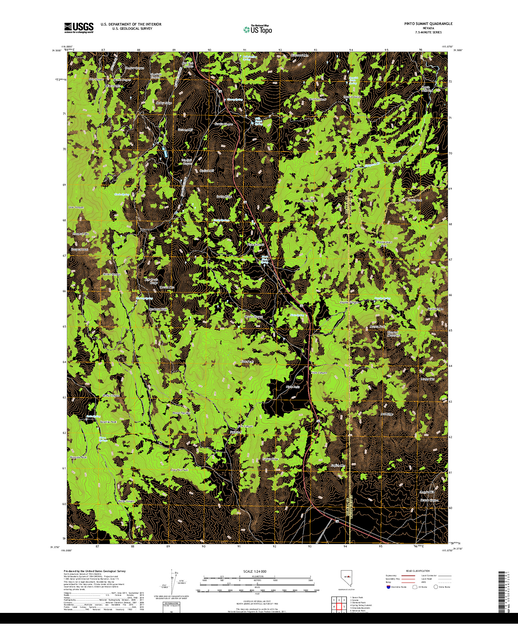 USGS US TOPO 7.5-MINUTE MAP FOR PINTO SUMMIT, NV 2018