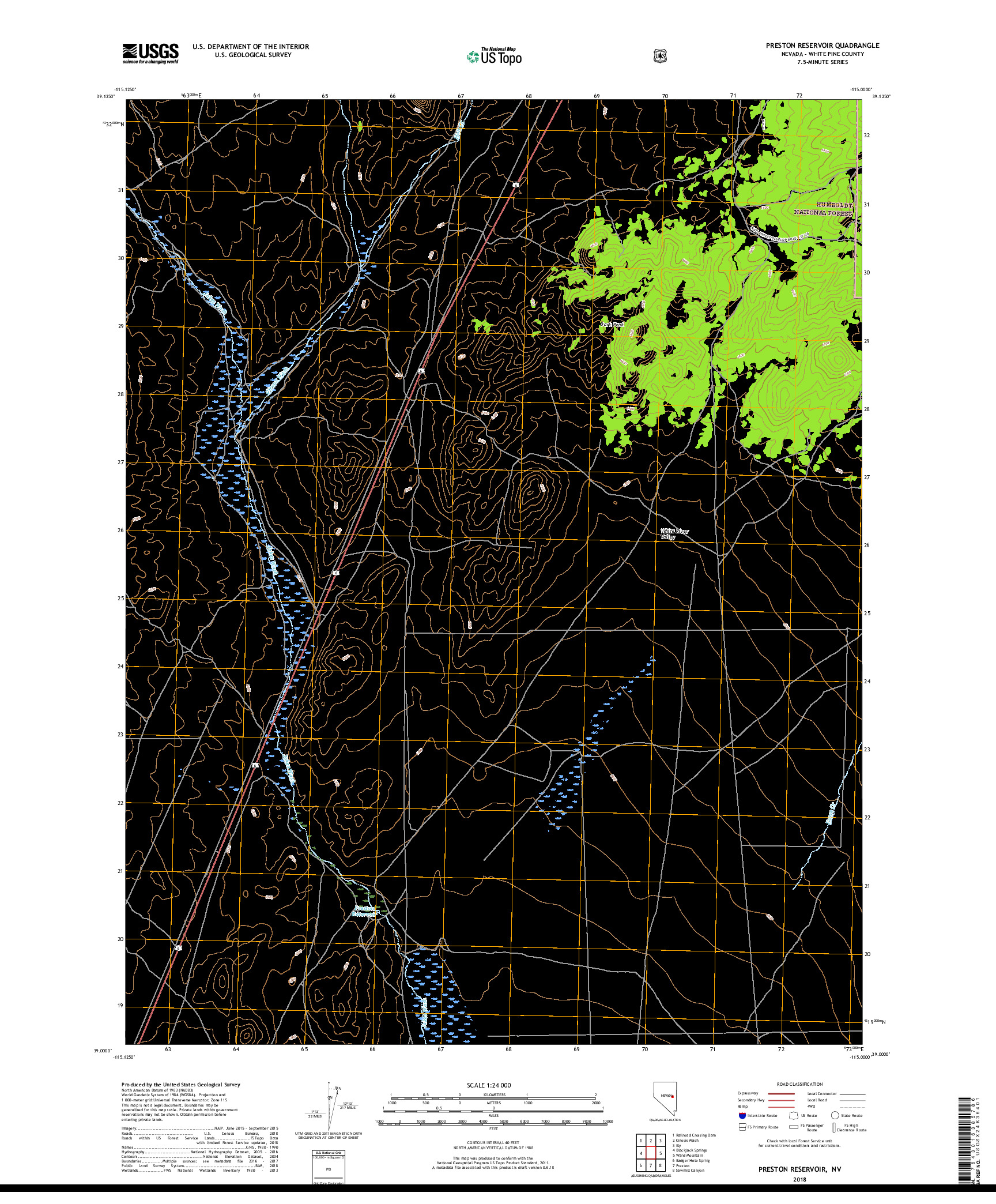 USGS US TOPO 7.5-MINUTE MAP FOR PRESTON RESERVOIR, NV 2018