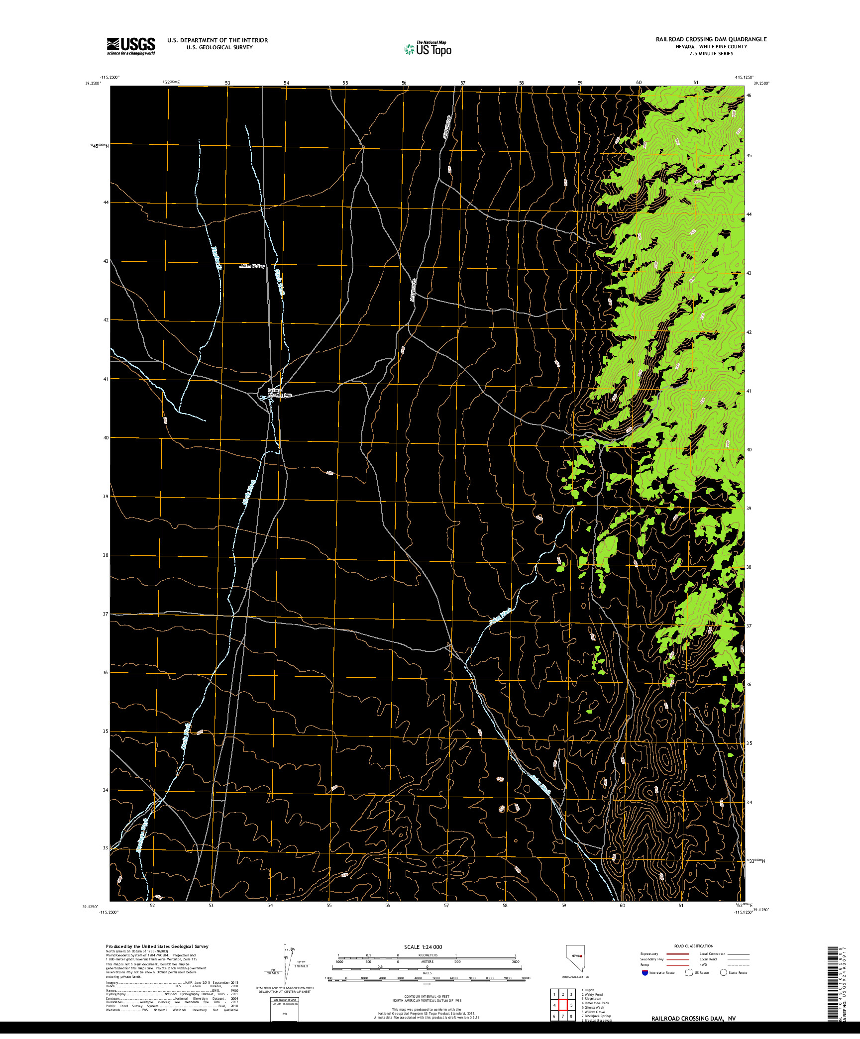 USGS US TOPO 7.5-MINUTE MAP FOR RAILROAD CROSSING DAM, NV 2018