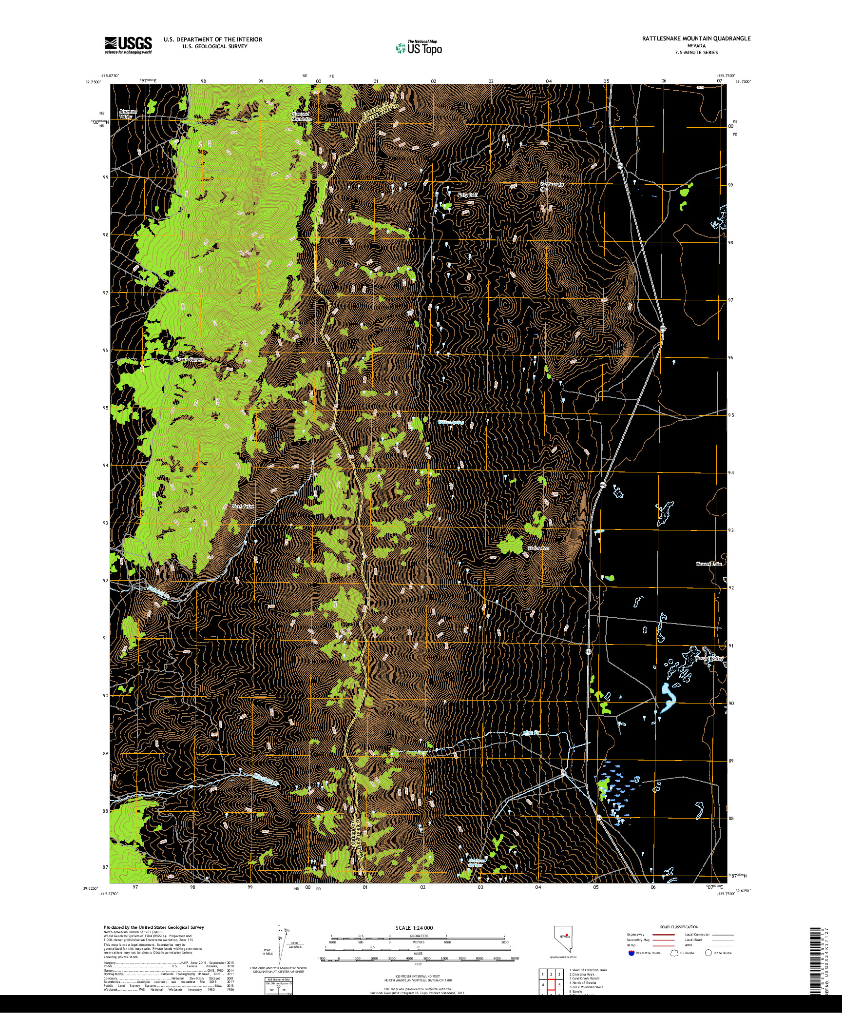 USGS US TOPO 7.5-MINUTE MAP FOR RATTLESNAKE MOUNTAIN, NV 2018