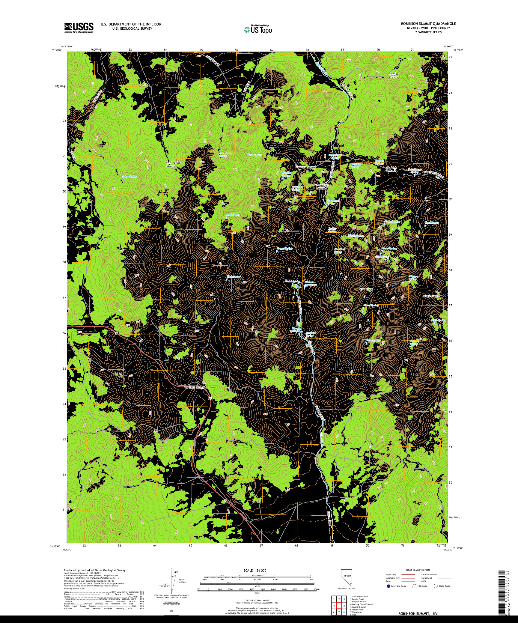 USGS US TOPO 7.5-MINUTE MAP FOR ROBINSON SUMMIT, NV 2018