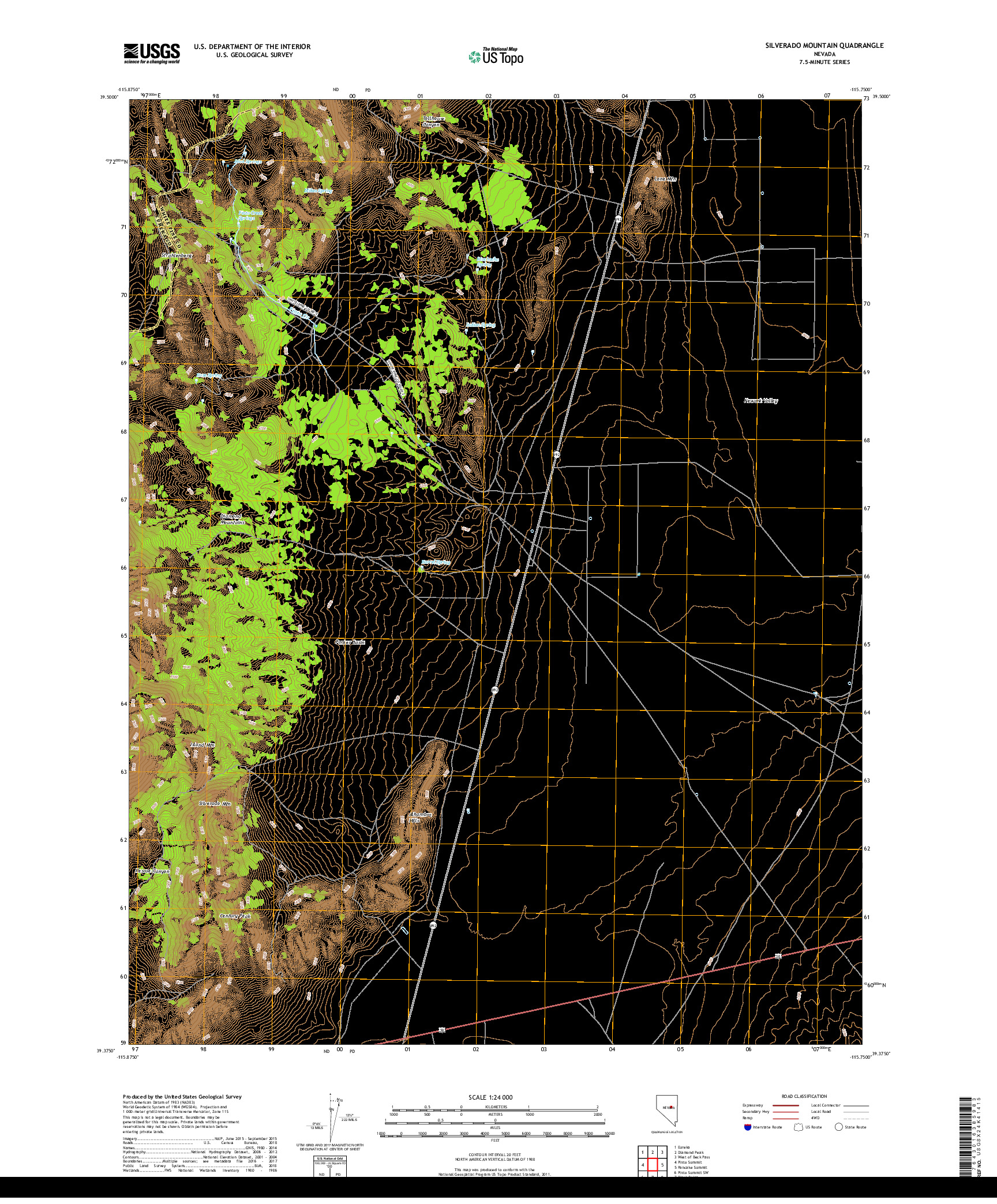 USGS US TOPO 7.5-MINUTE MAP FOR SILVERADO MOUNTAIN, NV 2018