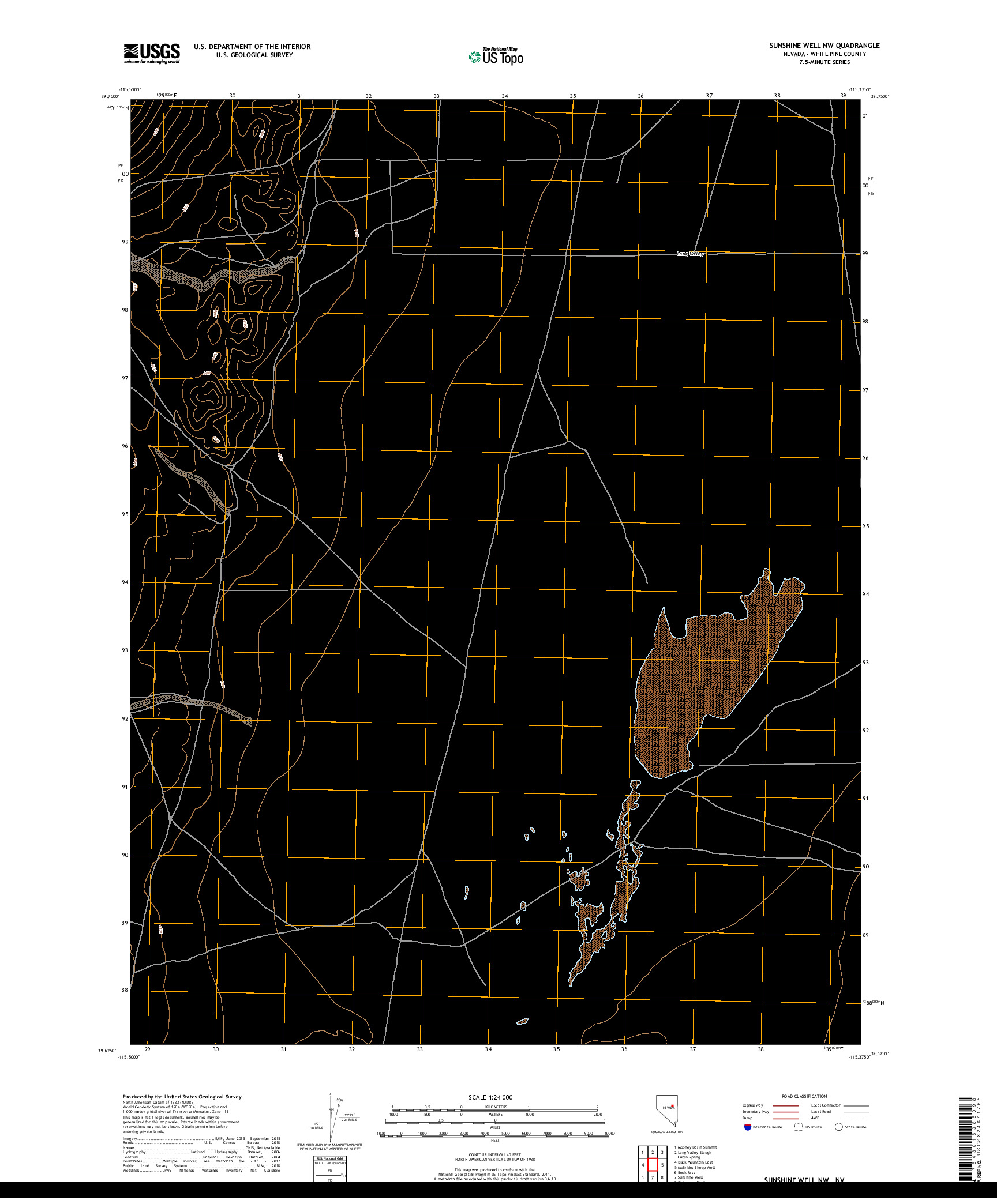 USGS US TOPO 7.5-MINUTE MAP FOR SUNSHINE WELL NW, NV 2018