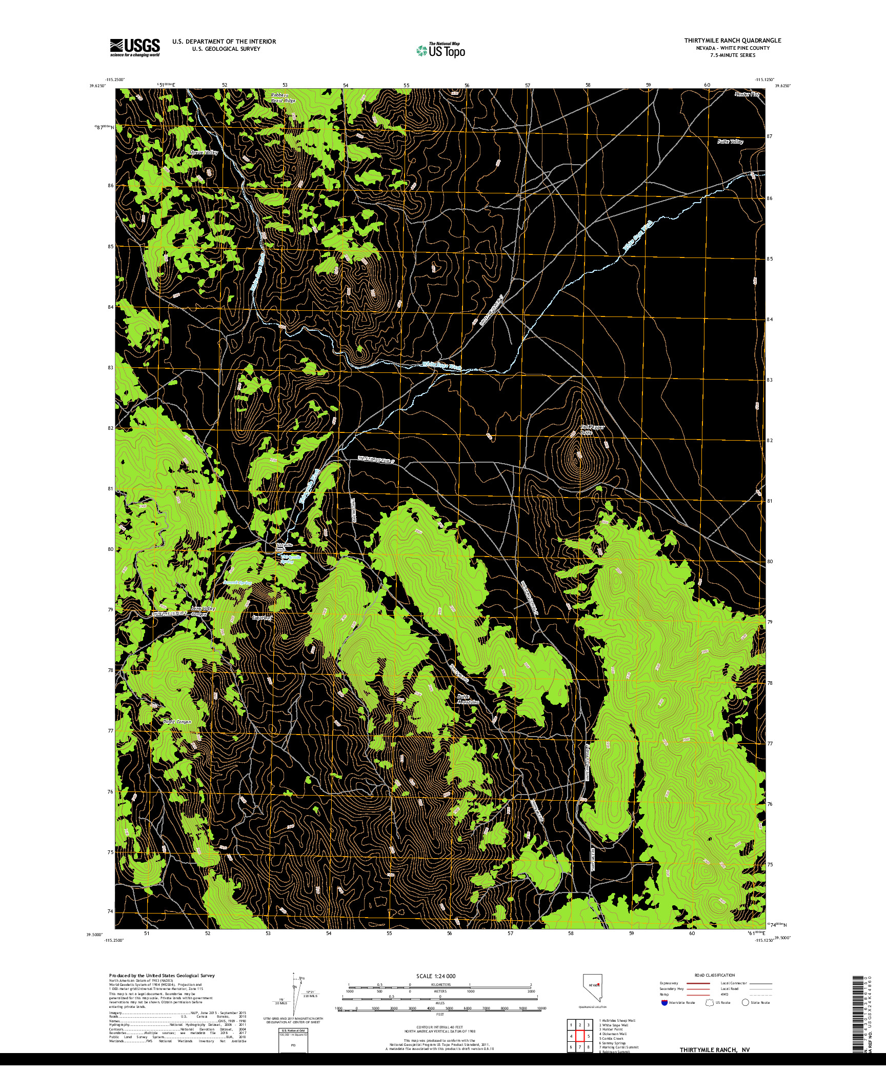USGS US TOPO 7.5-MINUTE MAP FOR THIRTYMILE RANCH, NV 2018