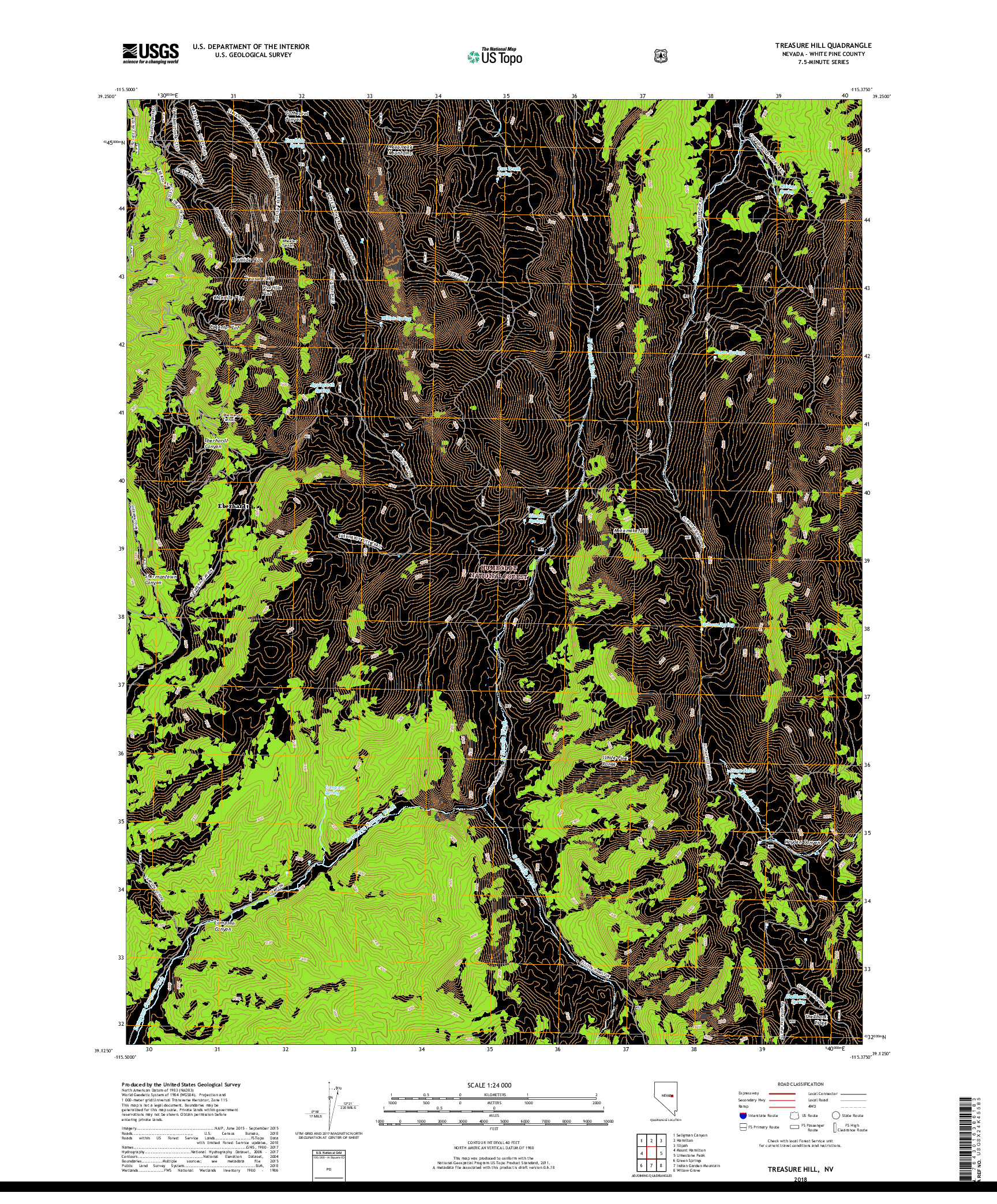 USGS US TOPO 7.5-MINUTE MAP FOR TREASURE HILL, NV 2018