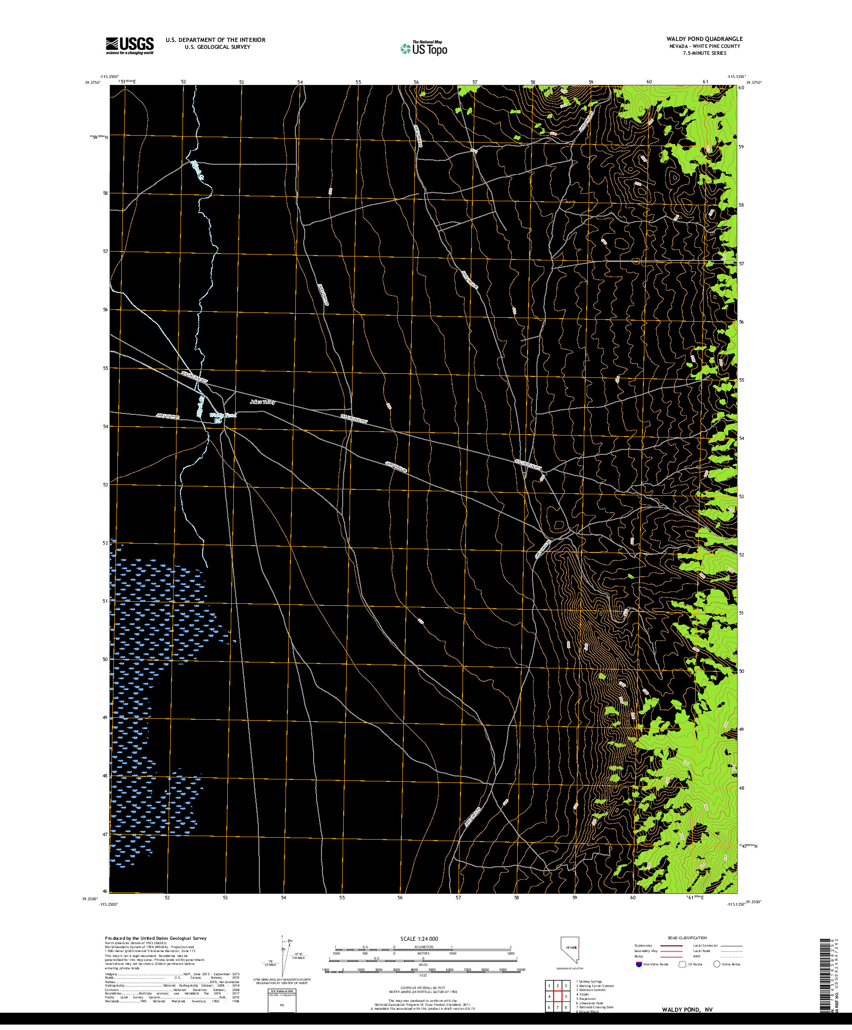 USGS US TOPO 7.5-MINUTE MAP FOR WALDY POND, NV 2018