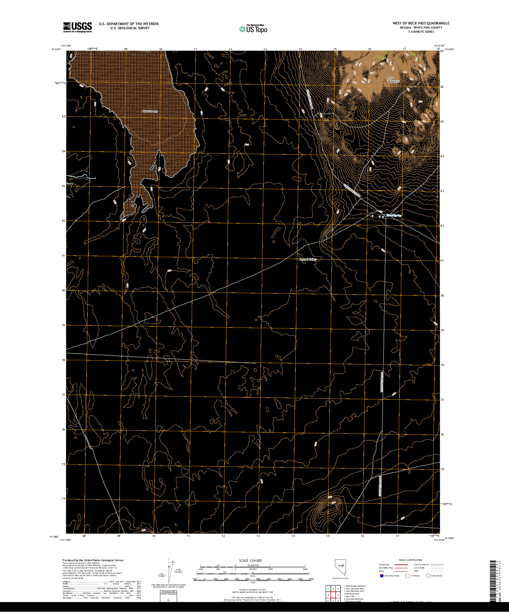 USGS US TOPO 7.5-MINUTE MAP FOR WEST OF BECK PASS, NV 2018