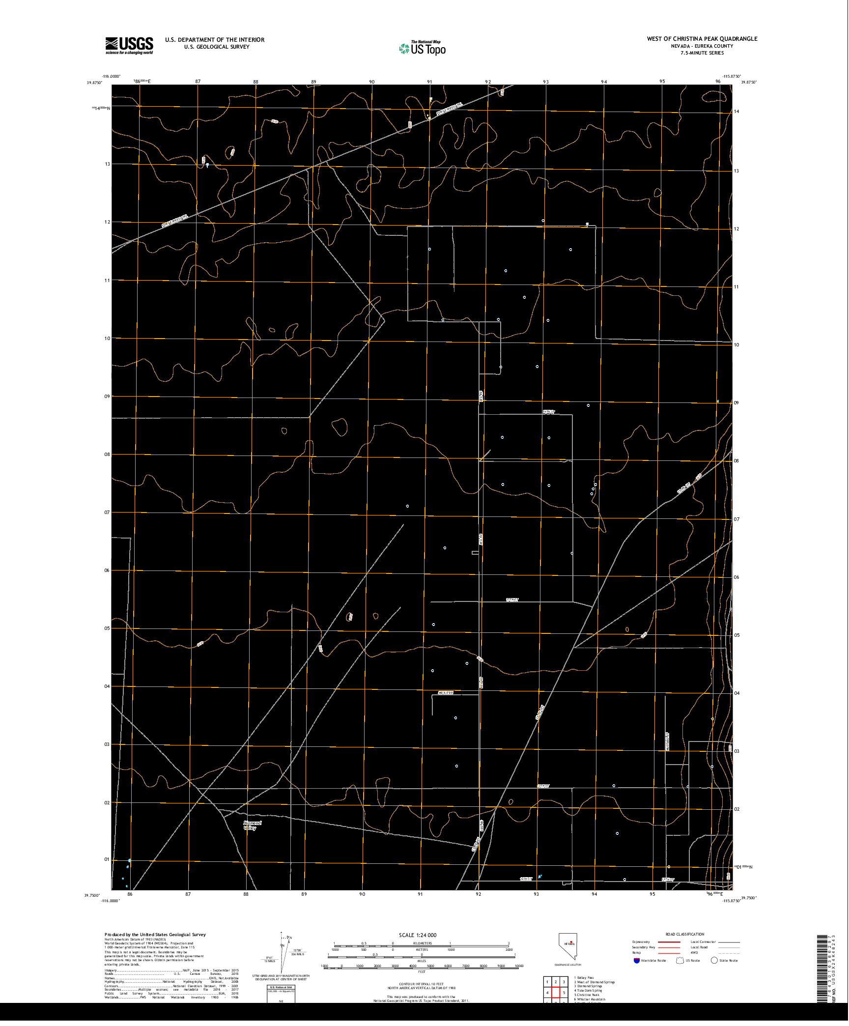 USGS US TOPO 7.5-MINUTE MAP FOR WEST OF CHRISTINA PEAK, NV 2018