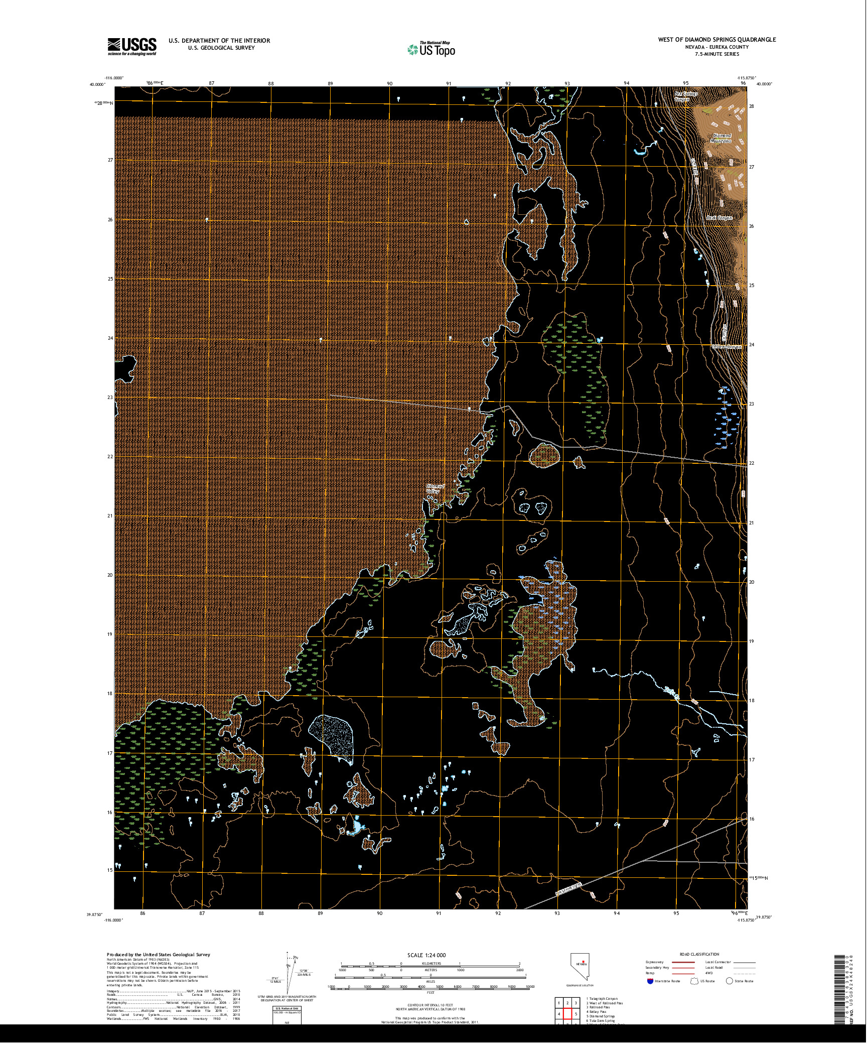 USGS US TOPO 7.5-MINUTE MAP FOR WEST OF DIAMOND SPRINGS, NV 2018