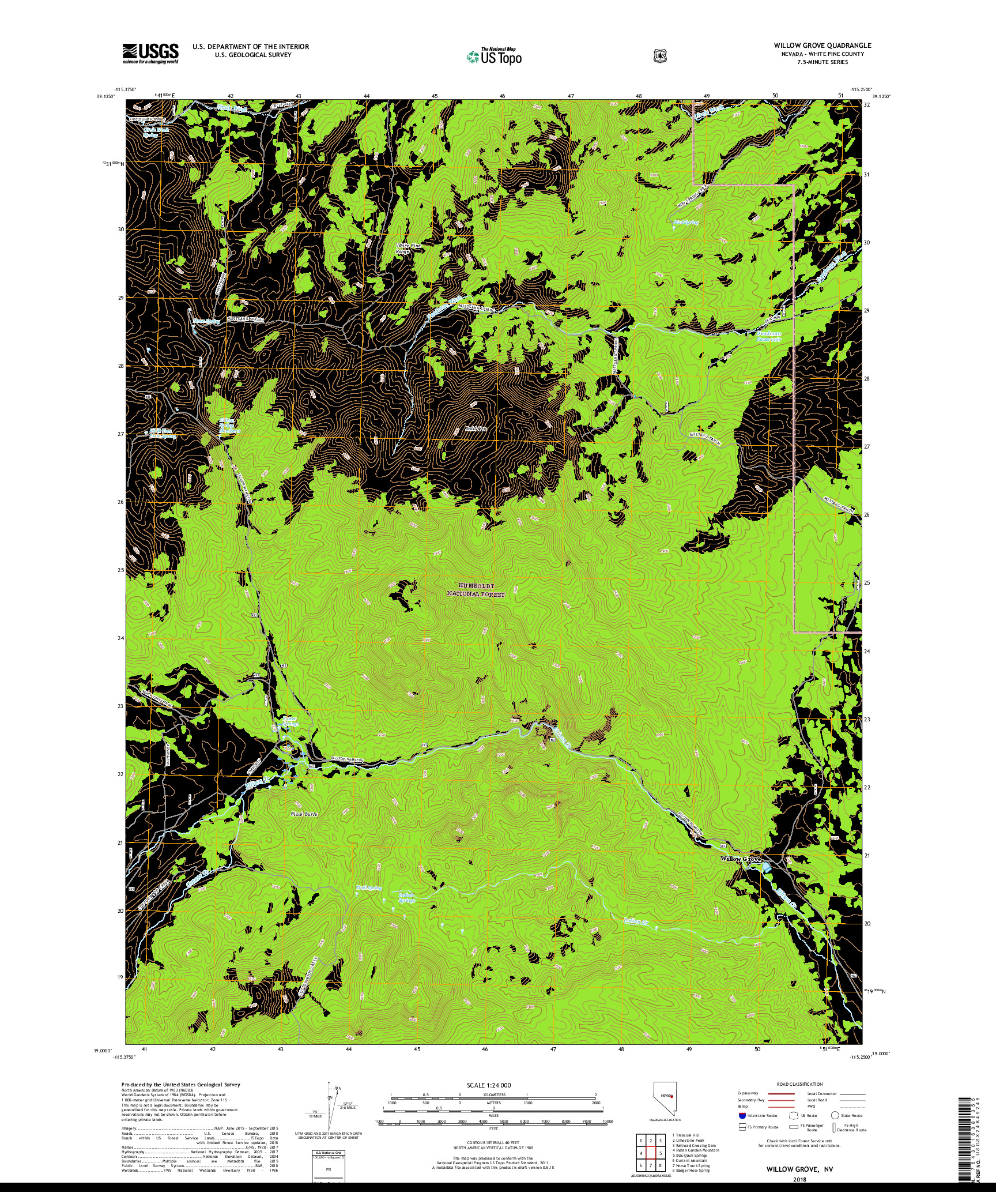 USGS US TOPO 7.5-MINUTE MAP FOR WILLOW GROVE, NV 2018