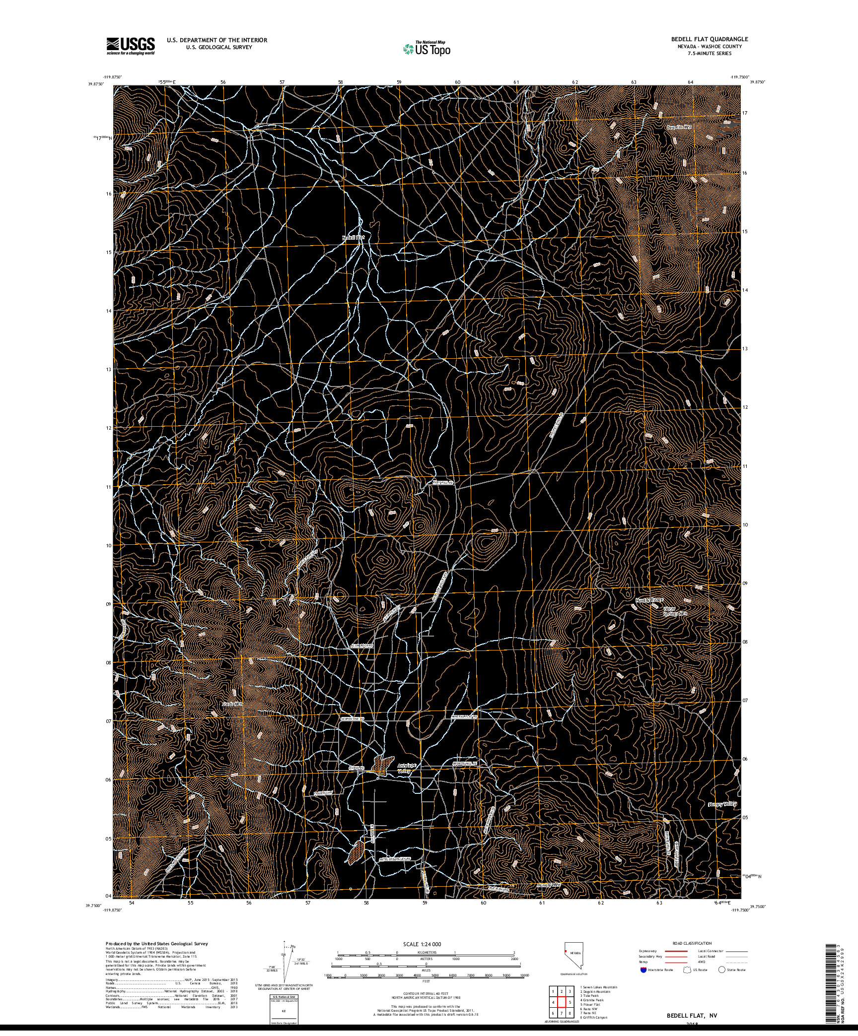 USGS US TOPO 7.5-MINUTE MAP FOR BEDELL FLAT, NV 2018