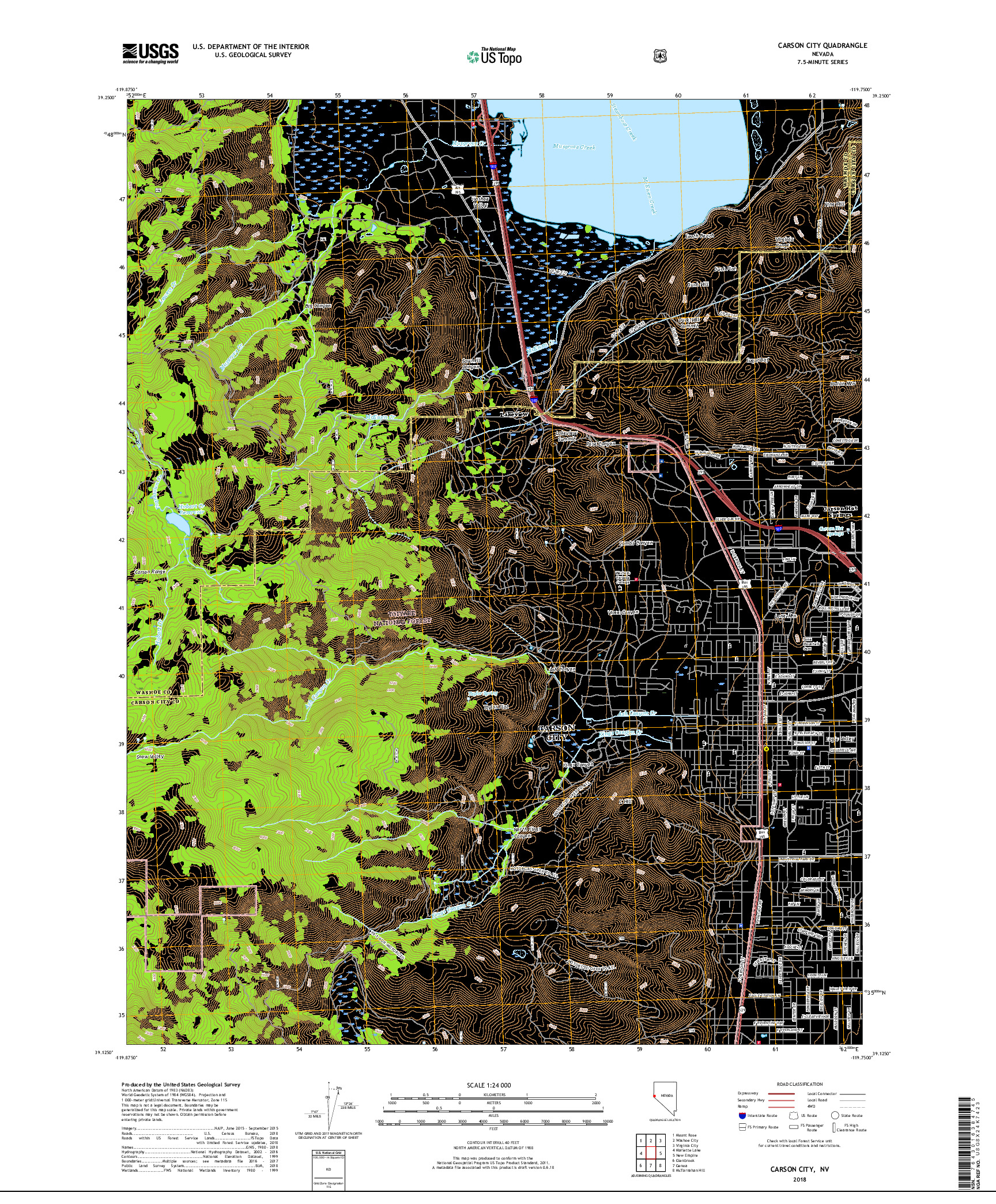 USGS US TOPO 7.5-MINUTE MAP FOR CARSON CITY, NV 2018