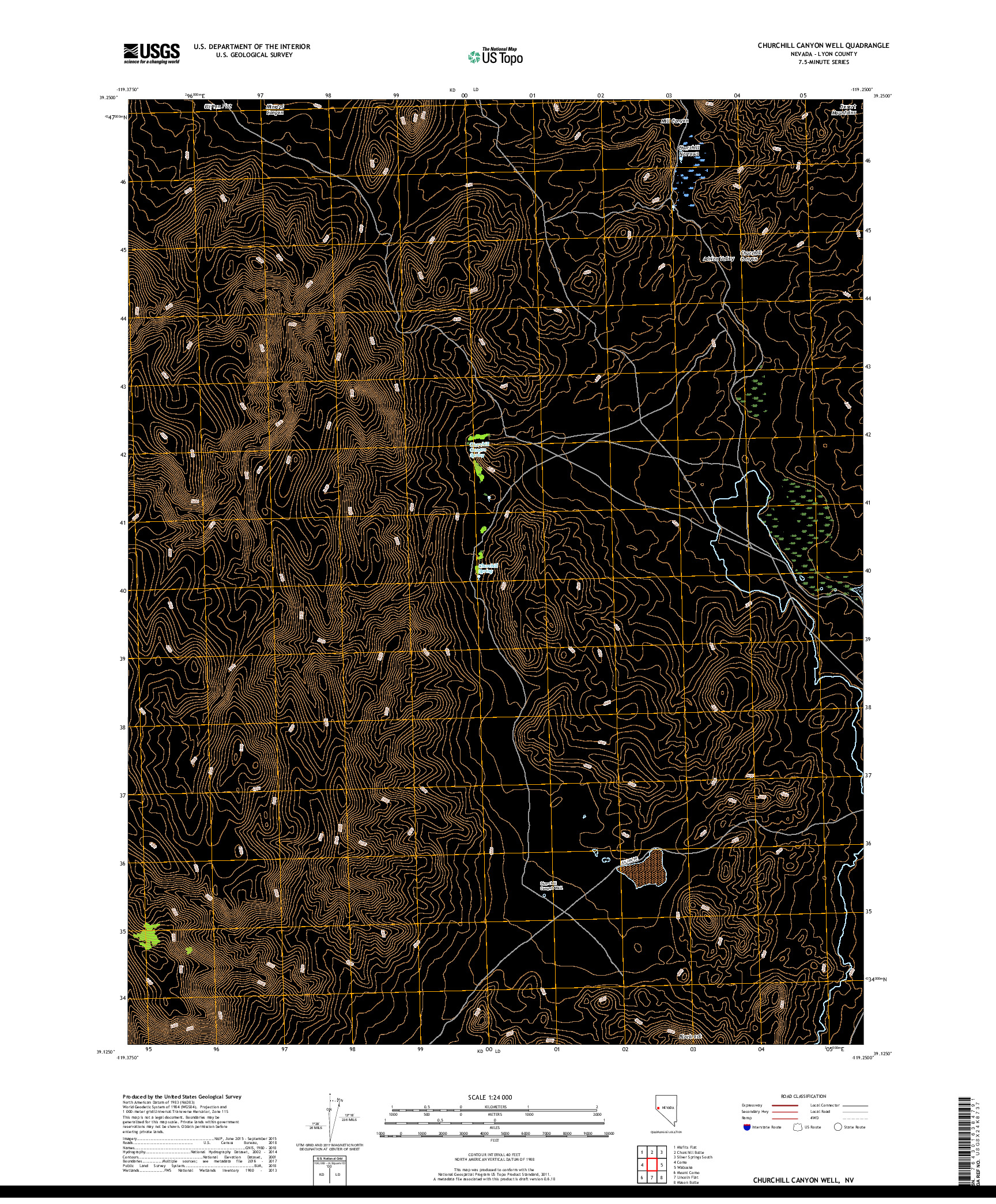 USGS US TOPO 7.5-MINUTE MAP FOR CHURCHILL CANYON WELL, NV 2018