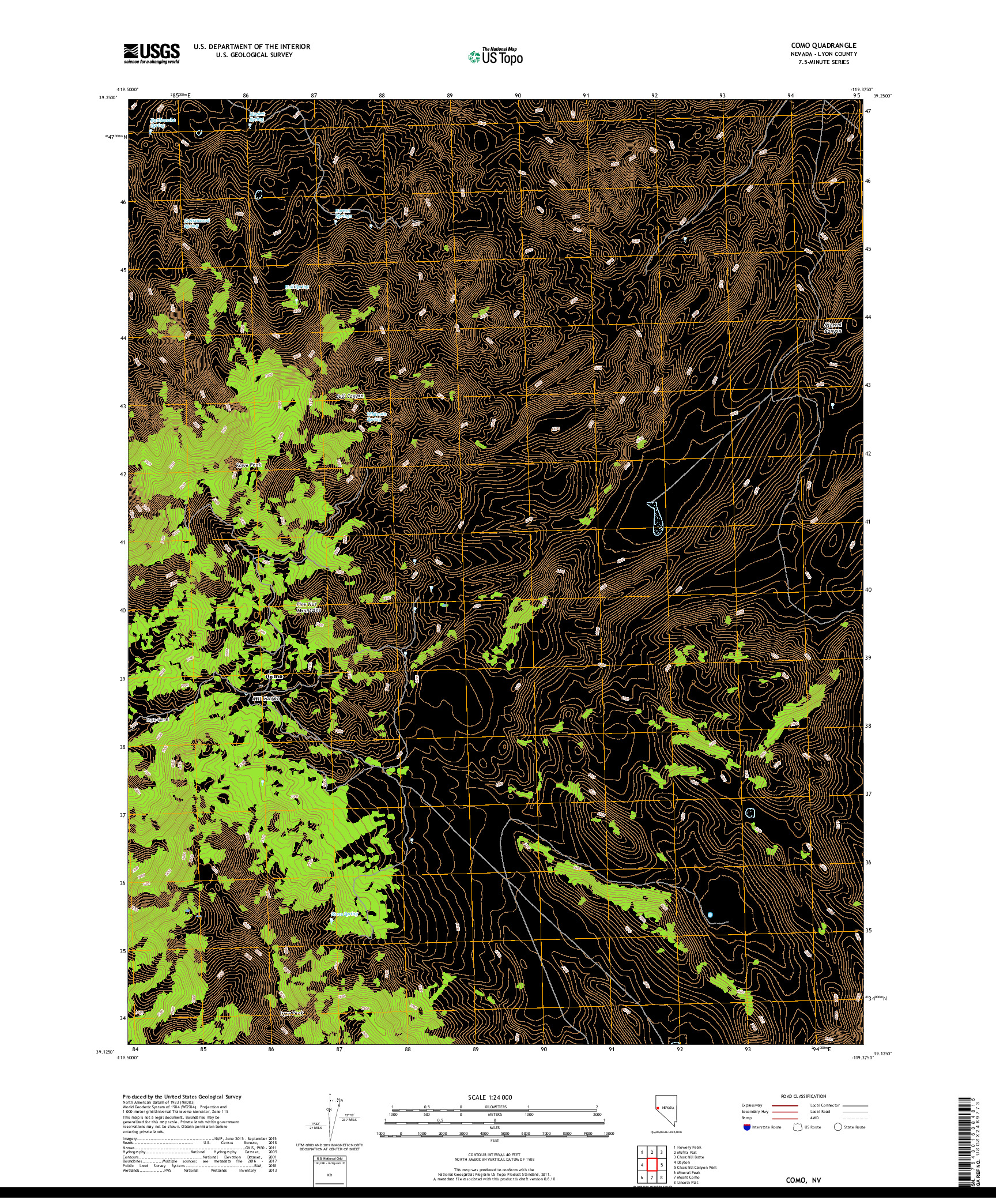 USGS US TOPO 7.5-MINUTE MAP FOR COMO, NV 2018