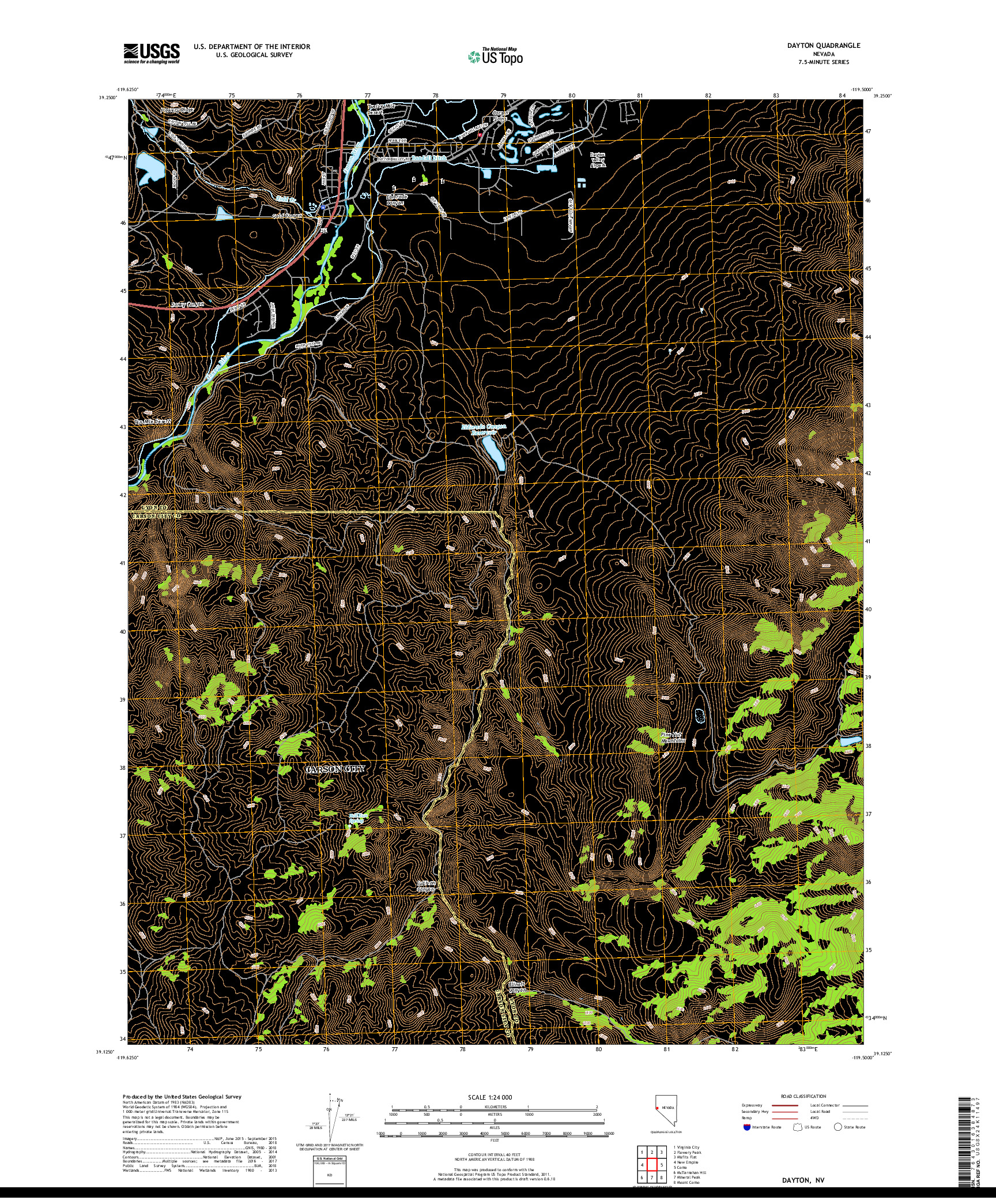 USGS US TOPO 7.5-MINUTE MAP FOR DAYTON, NV 2018