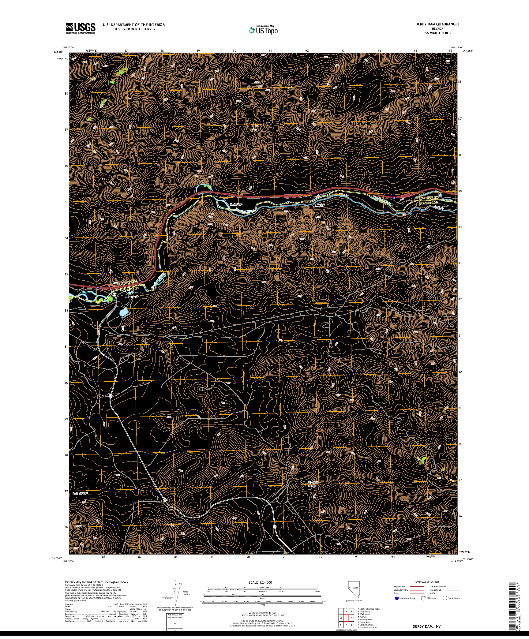 USGS US TOPO 7.5-MINUTE MAP FOR DERBY DAM, NV 2018